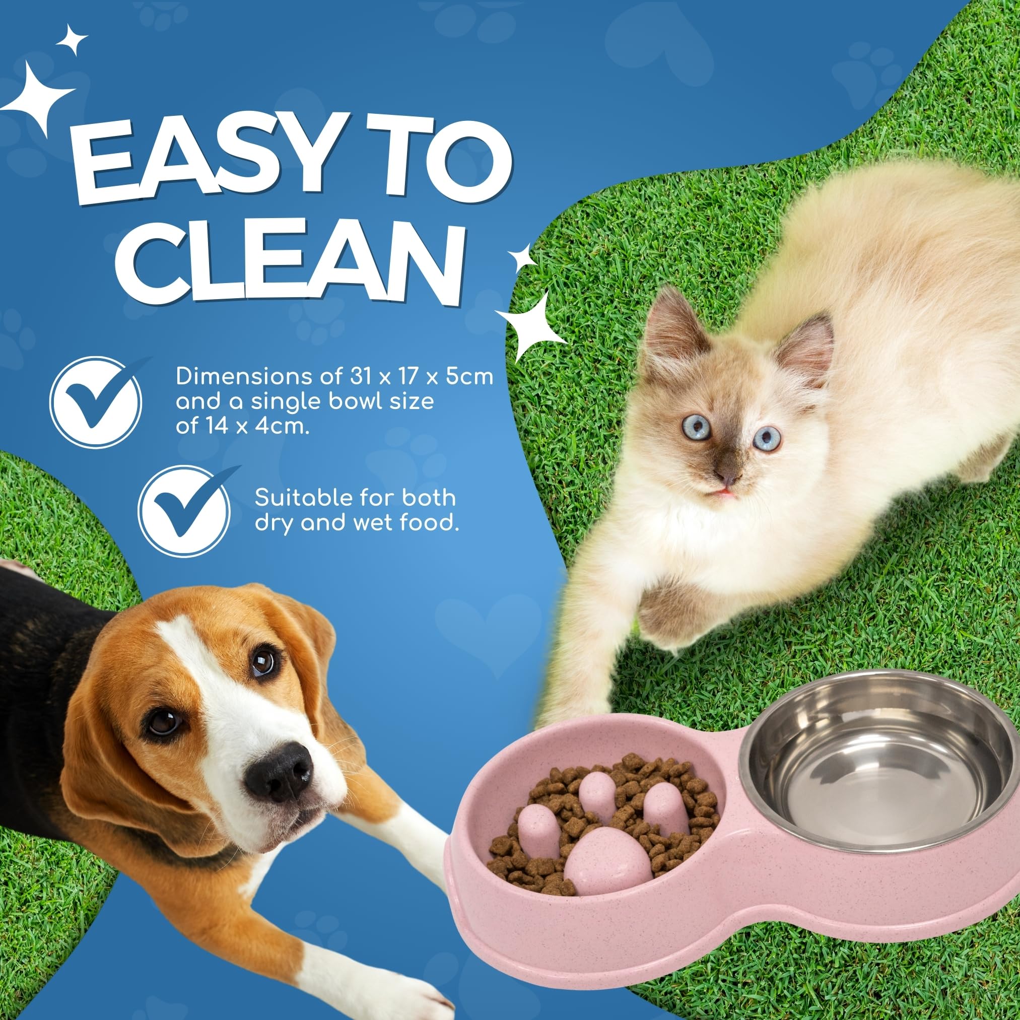 Fur & Bone Double Slow Feeder Dog Bowl - Stainless Steel & Wheat Straw | Non-Slip Base | Pink 7