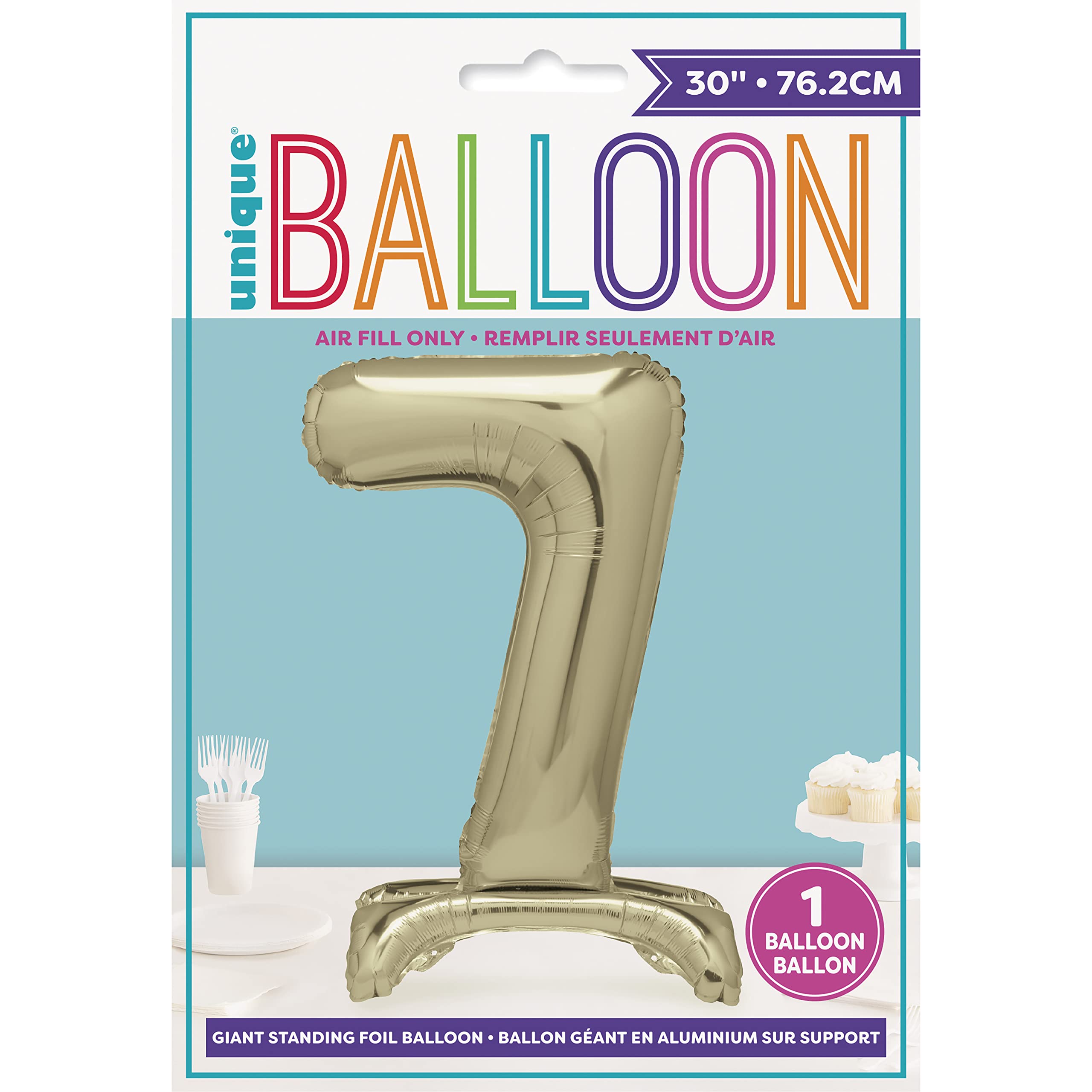 Einzigartiger goldener Folienballon mit der Zahl 7, stehend, 76,2 cm – Partydekoration