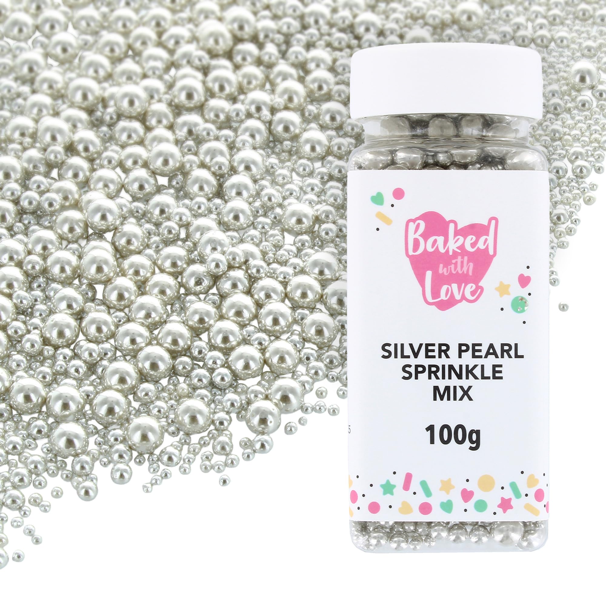 Baked with Love - Silver Pearl Sprinkles 100g | Edible Cake Decorations