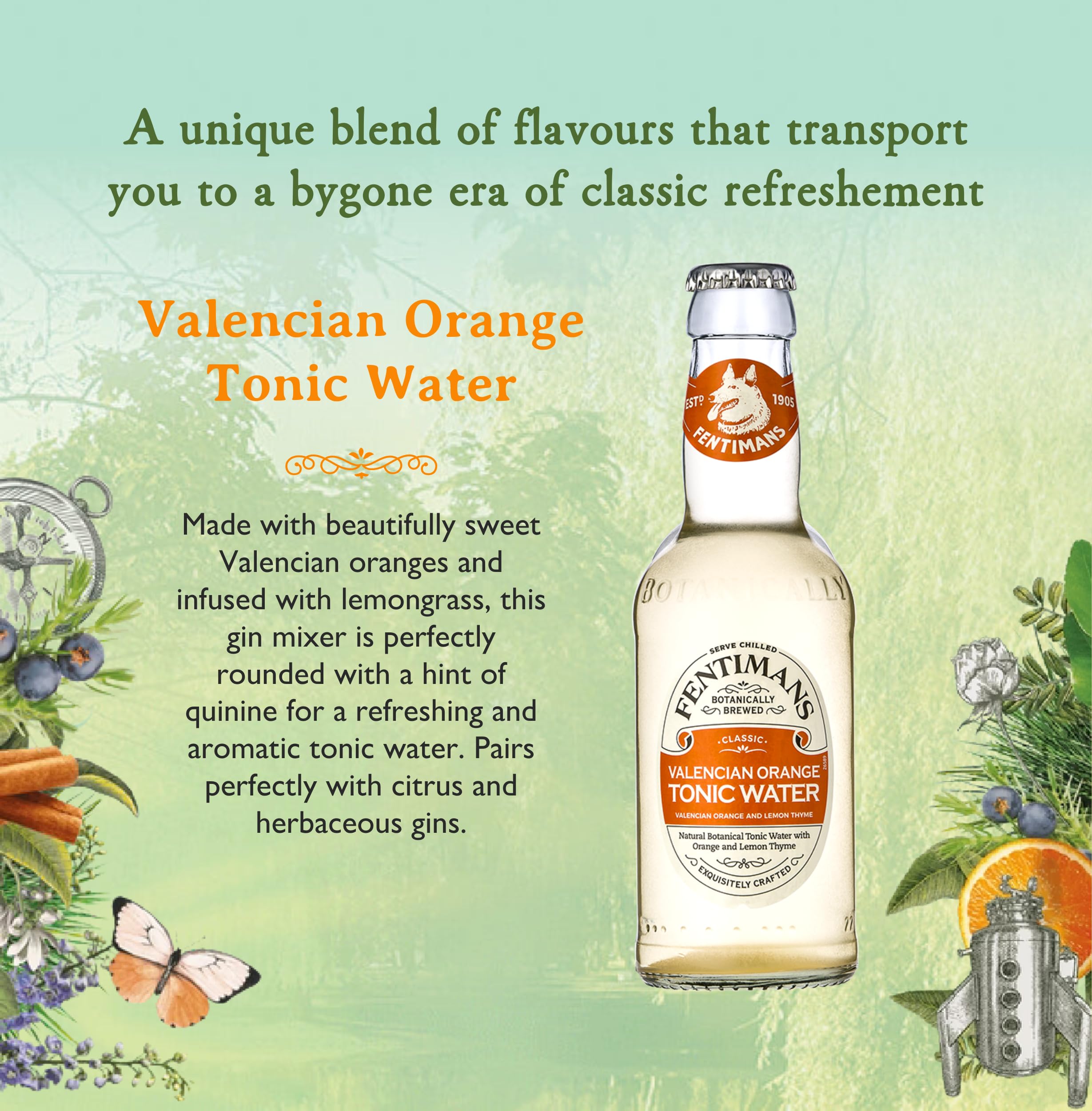 Fentimans Valencian Orange Tonic Water - Botanically Brewed Mixer with Lemongrass & Quinine - 1.68kg