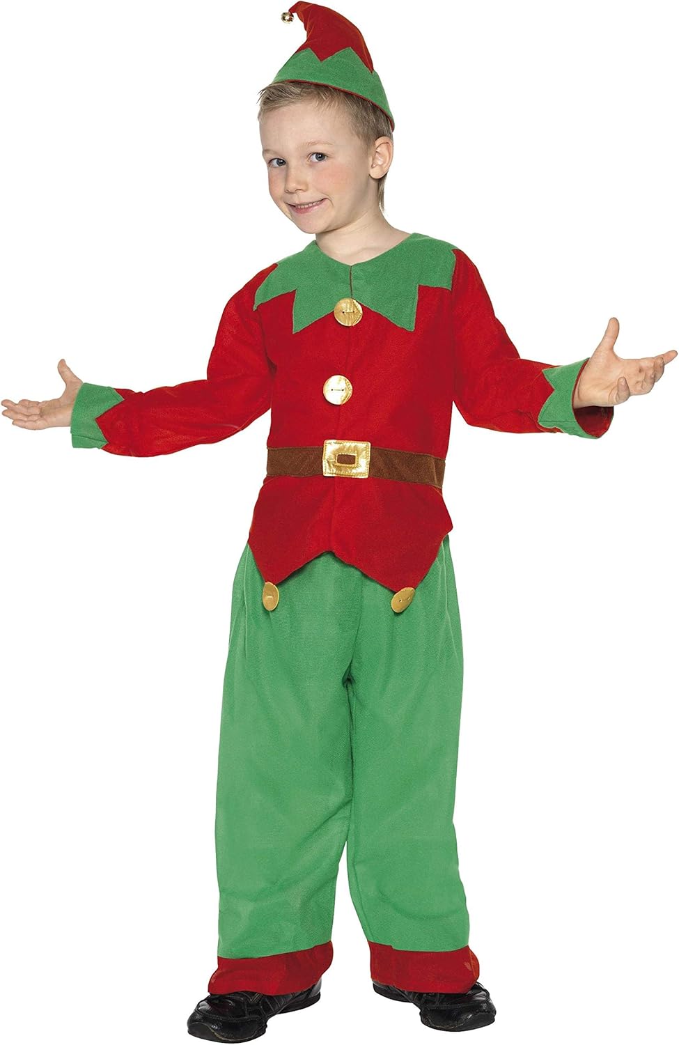 Smiffys Elf Costume - Children's Red & Green Tunic, Trousers & Hat (Ages 4-6) 1