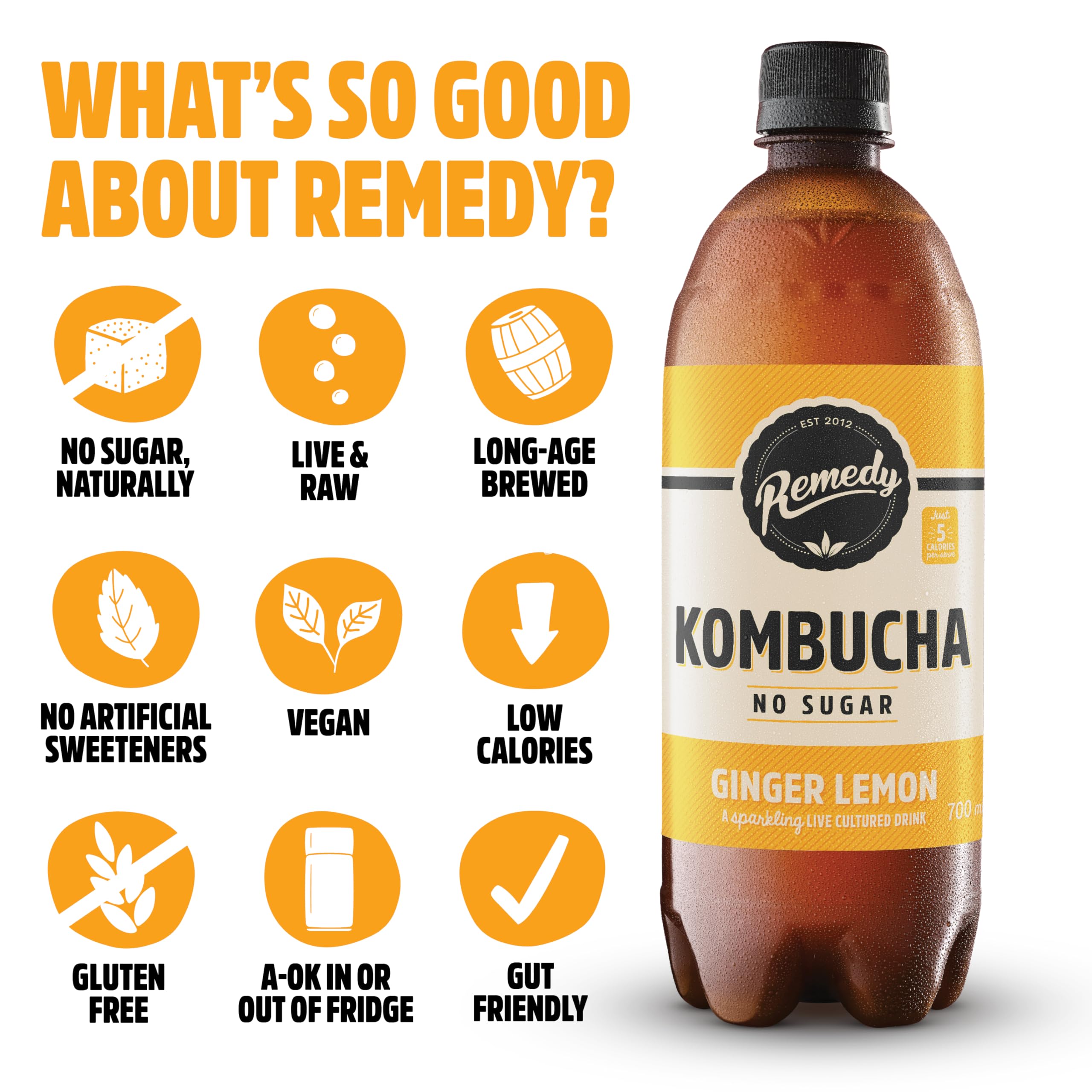 Remedy Drinks Kombucha Tea - Ginger Lemon Sparkling Live Cultured | 1 x 1L 2