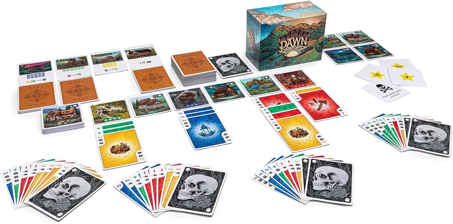 Green Meadow Games Dawn – Strategie-Kartenspiel für 3–5 Spieler mit versteckten Rollen und Plättchenplatzierung 3