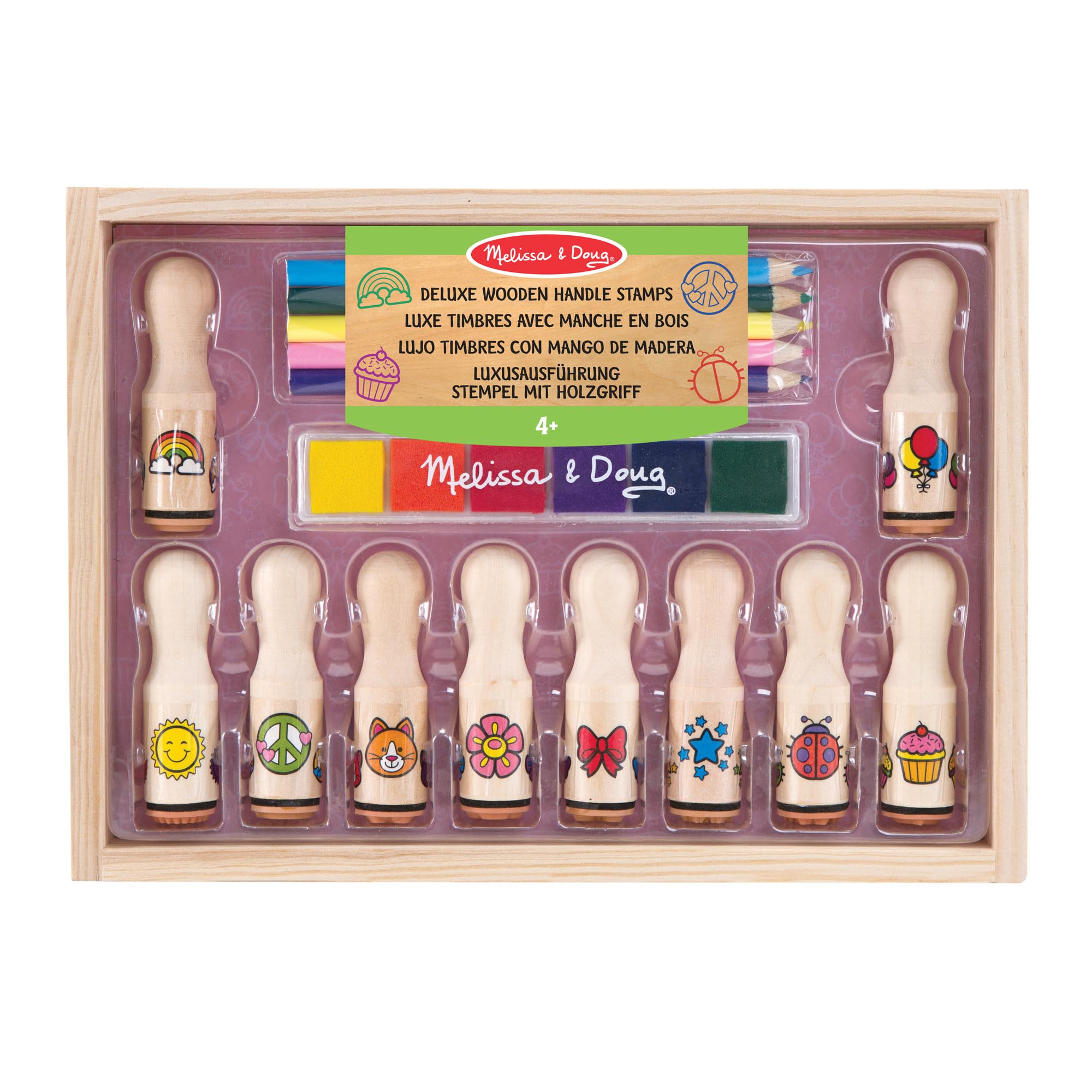 Melissa & Doug Wooden Handle Stamps - Deluxe Stamp Set for Kids 4-8 9