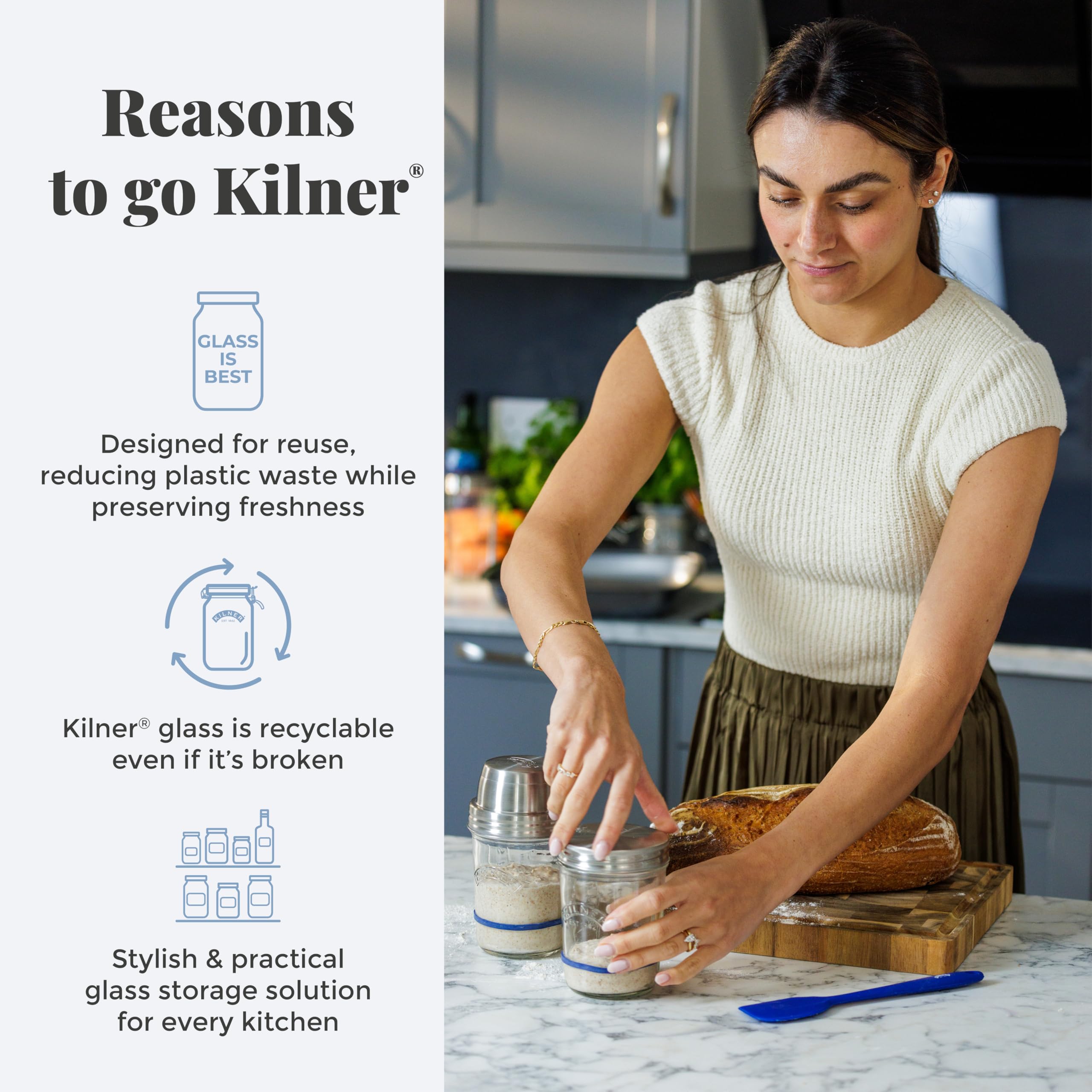 Kilner Sourdough Starter Set with 2 Glass Jars, Measuring Lid, Spatula, and Accessories 4