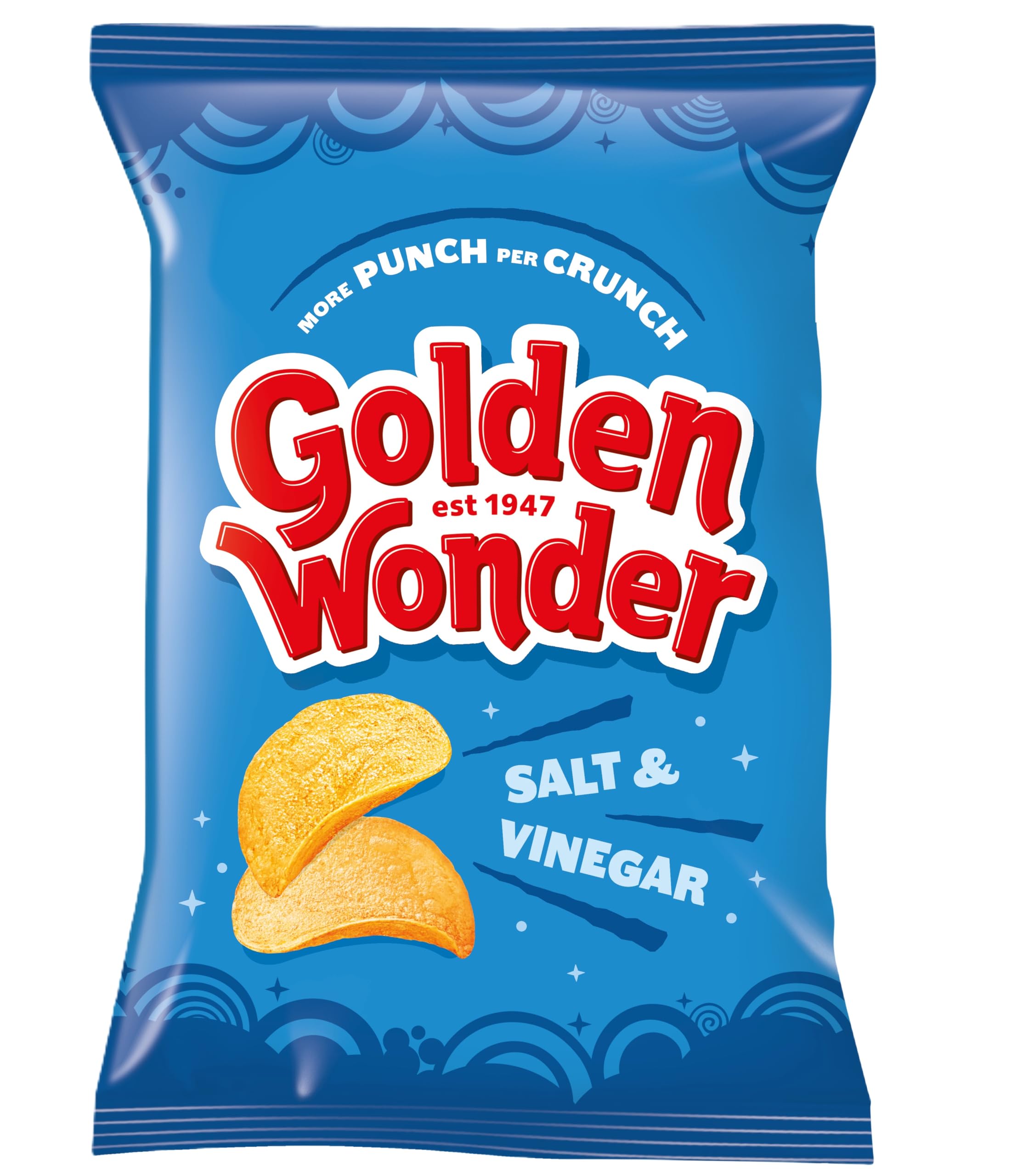 Golden Wonder Salt and Vinegar Crisps Multipack - 32 x 32.5g Single Packs | Cooked in Sunflower Oil
