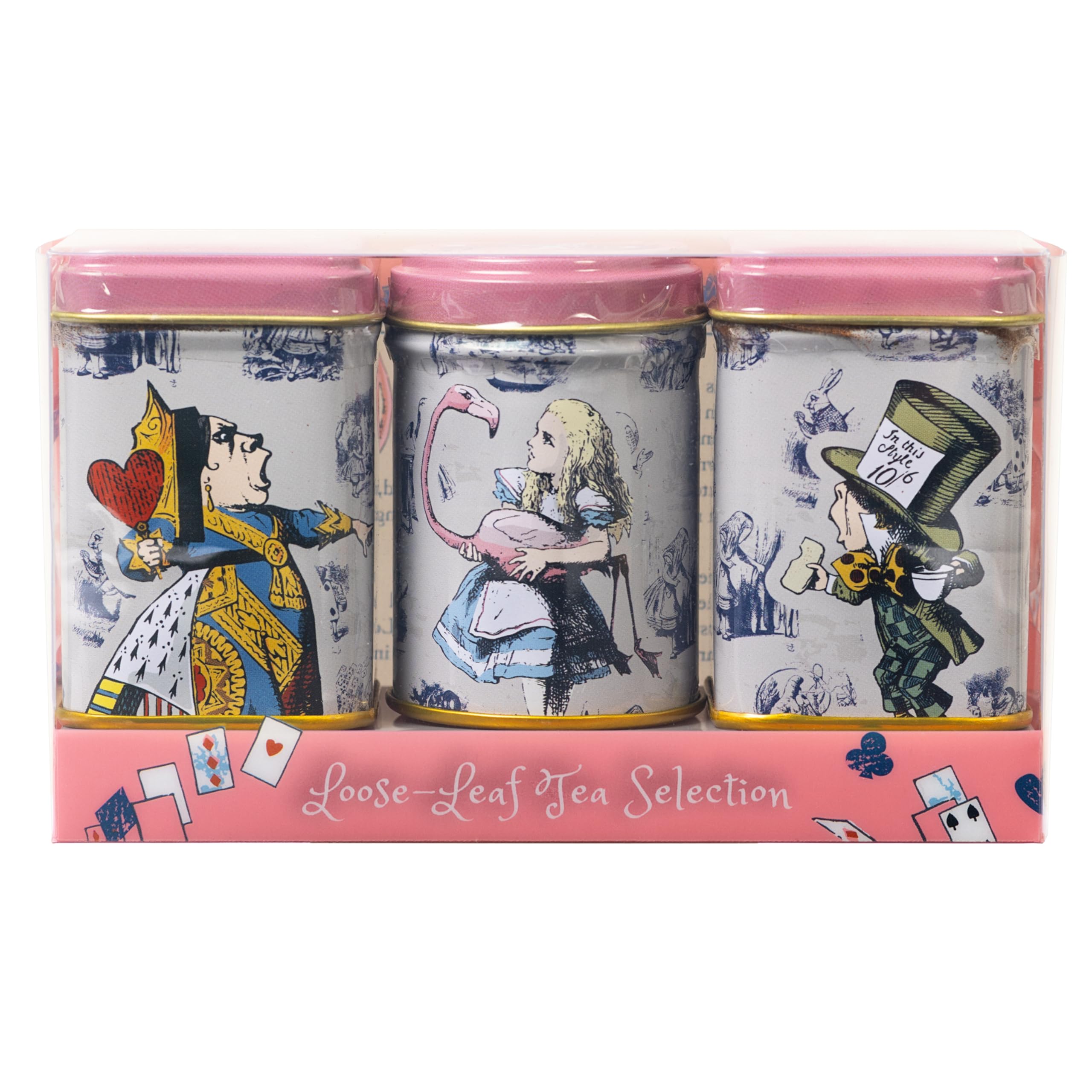 New English Teas - Alice in Wonderland Pink 3x Mini Tea Tins with 3 Blends