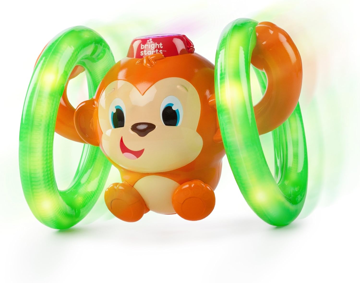 Bright Starts Roll and Glow Monkey - Light-Up Rolling Toy with Music for Babies 6M+