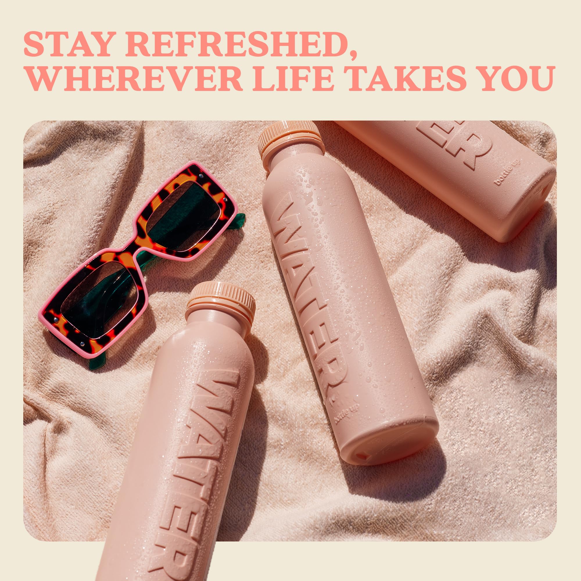 Bottle Up – Wiederverwendbare, BPA-freie 500-ml-Wasserflasche auf Pflanzenbasis – Champagnerrosa, vorgefüllt mit stillem Quellwasser 7