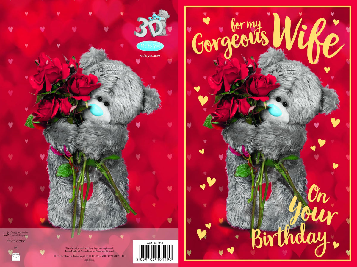 Me To You Wife Birthday Card - 6 x 9in, 3D Holographic Finish