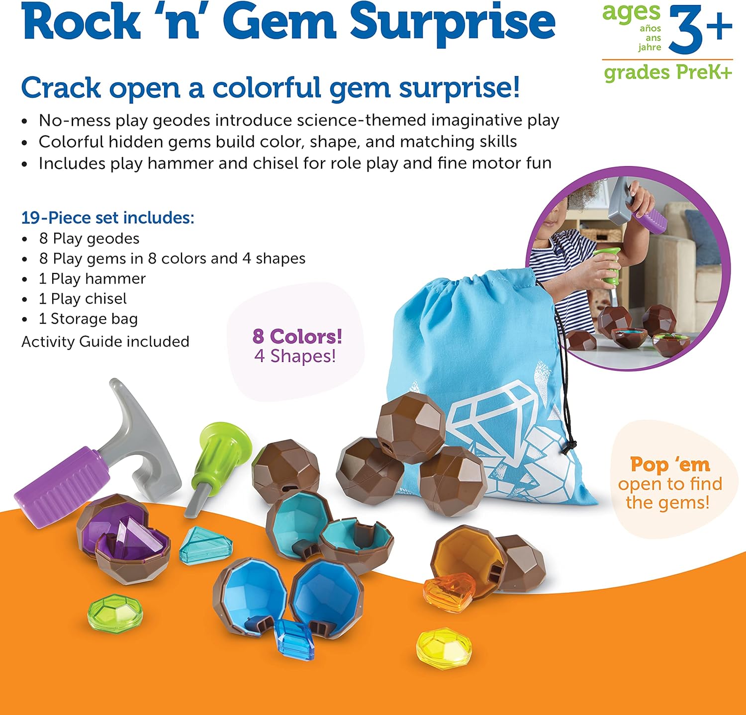 Learning Resources Rock 'n' Gem Surprise - Educational Playset for Sorting, Matching & Counting (Ages 3+) 4