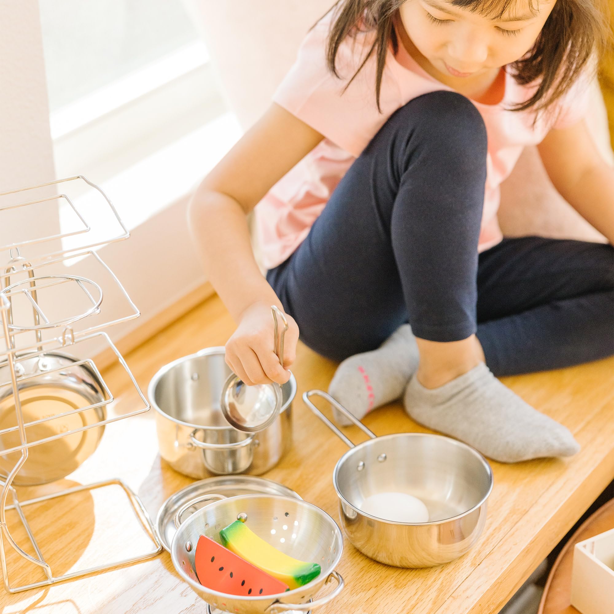 Melissa & Doug Stainless Steel Pots and Pans Pretend Play Kitchen Set - 8 Pcs | Ages 3+ 5