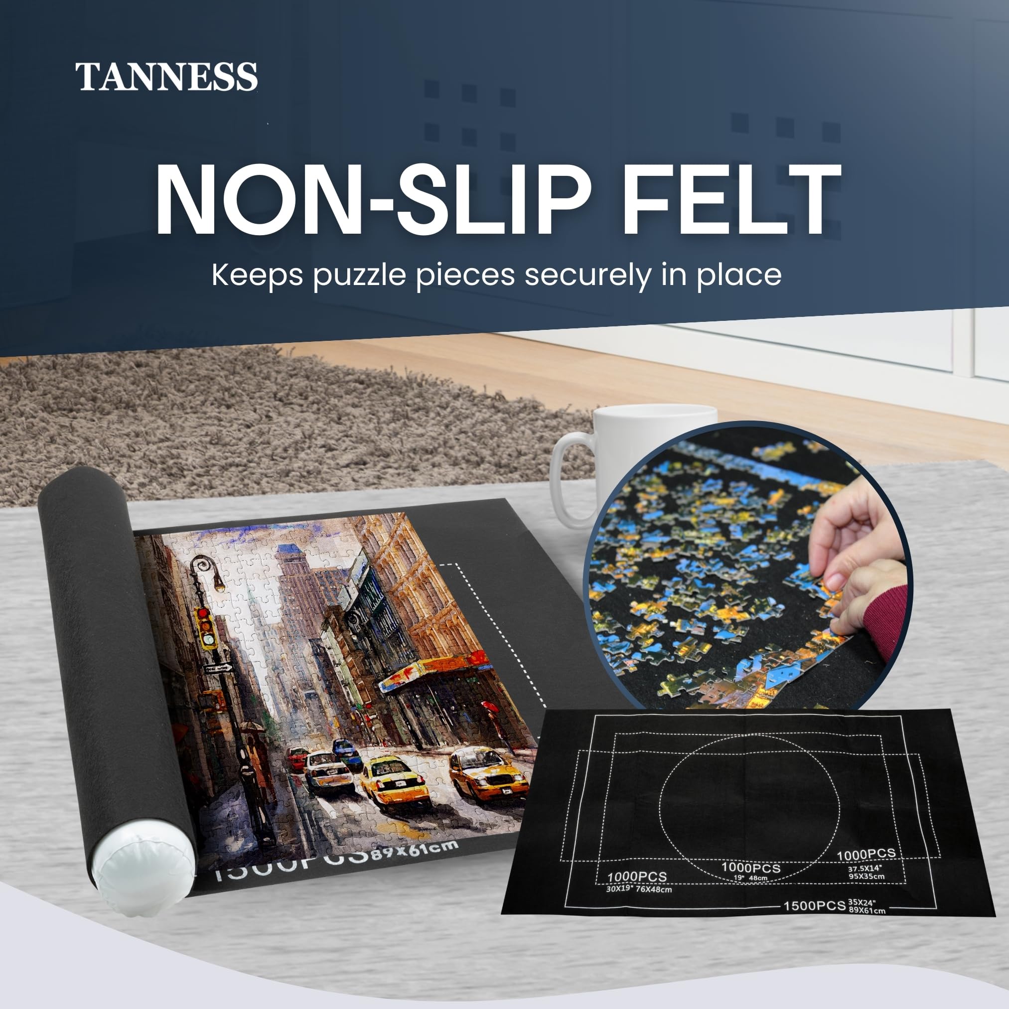 TANNESS Giant Jigsaw Board - Puzzle Roll Mat for 1500 Pieces with Storage Bag 4