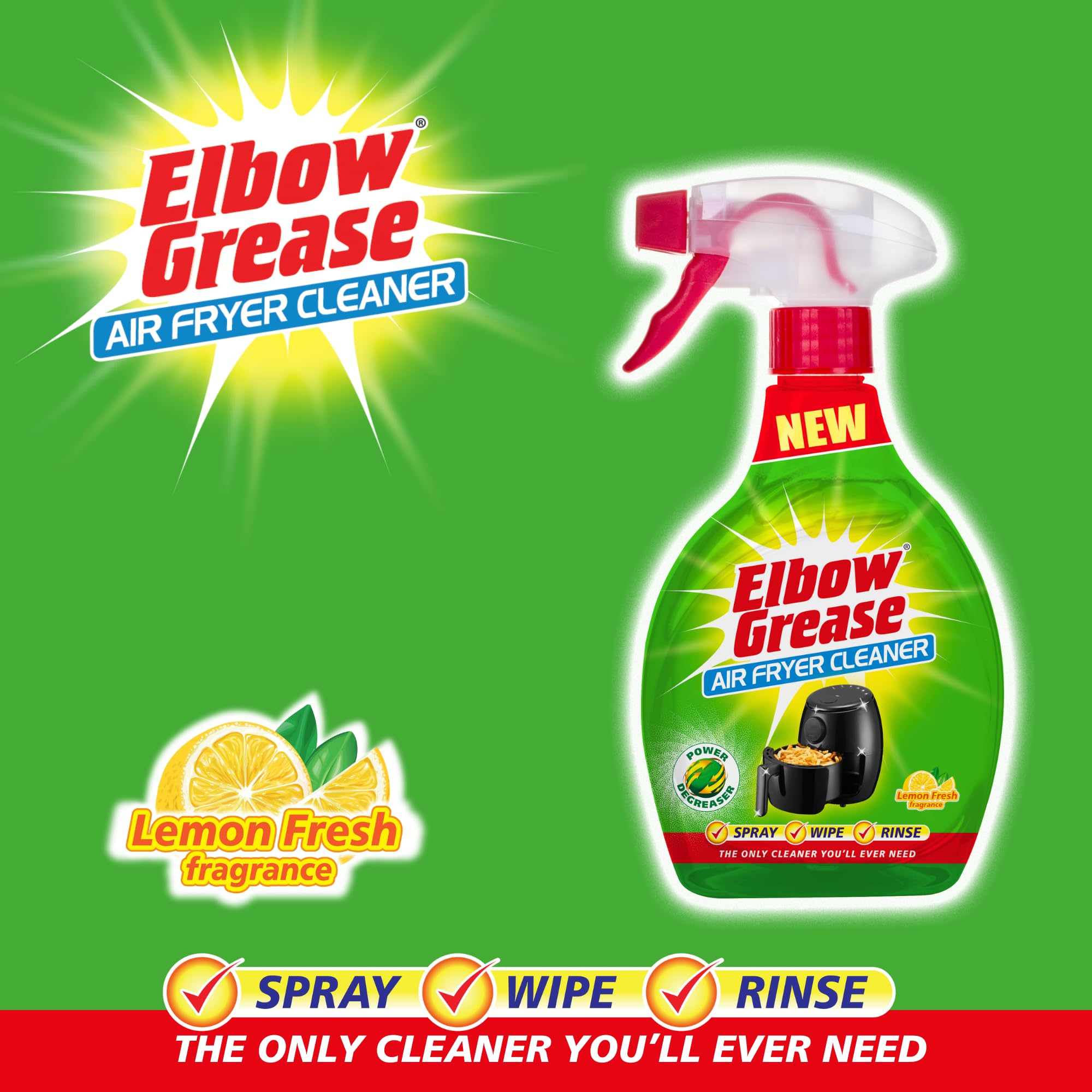 Elbow Grease Air Fryer Cleaner Spray - Powerful Degreaser | Lemon Fresh Scent | 500ml