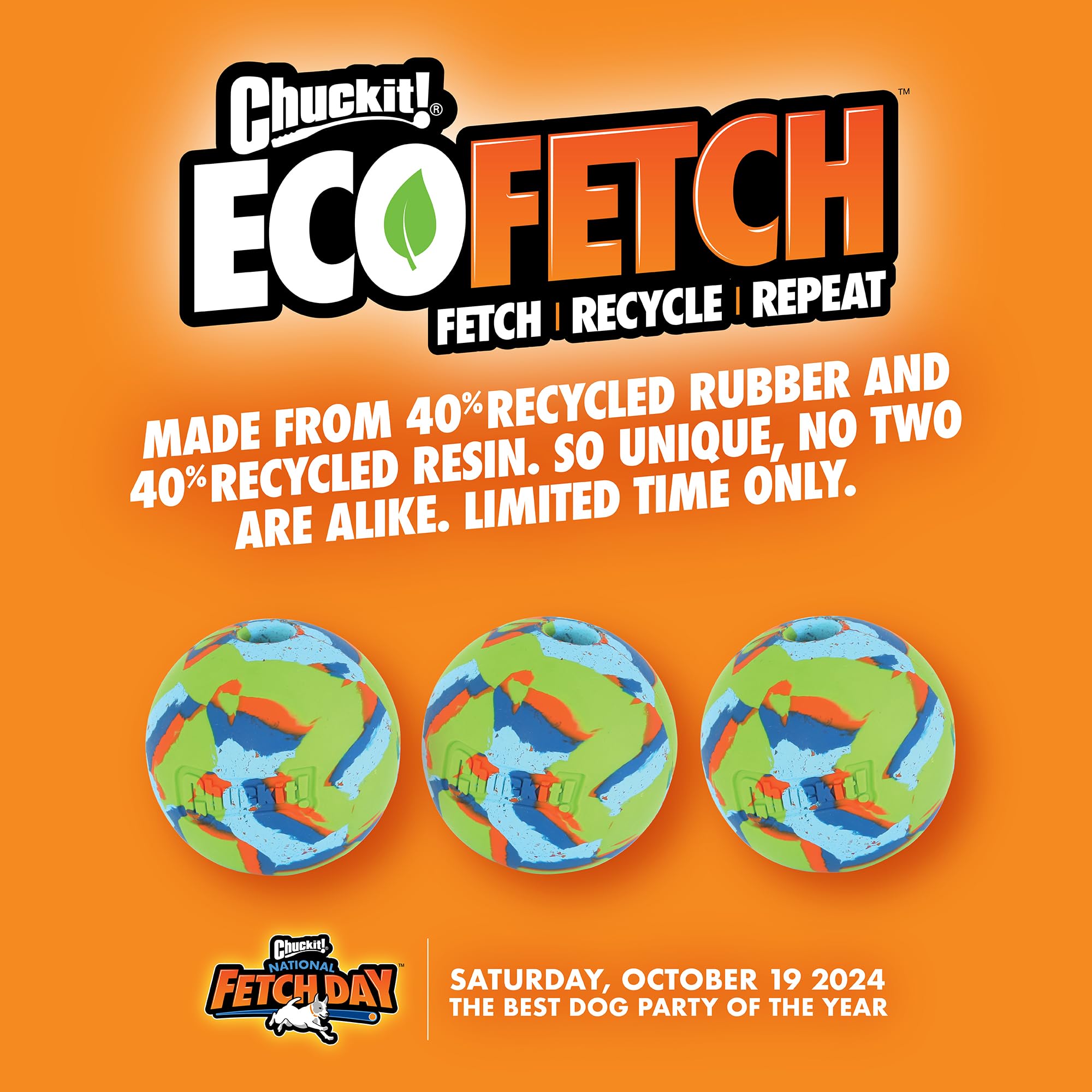 Chuckit! Eco Dog Ball - Durable Recycled Rubber Fetch Toy | Medium Size | Water Resistant 6