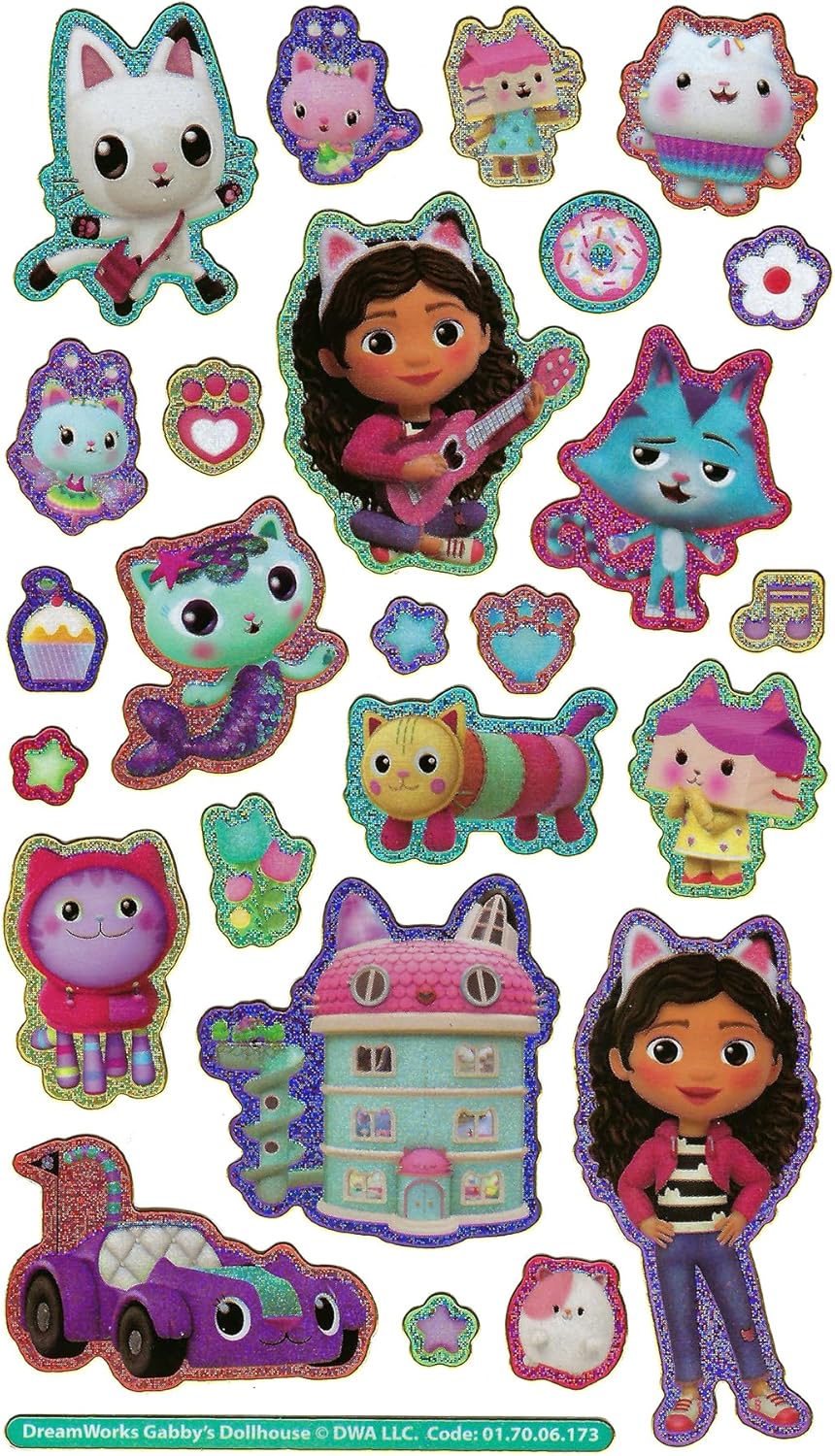 Gabby's Dollhouse Sparkly Reusable Stickers - Foiled Reusable Sticker Pack for Kids 3