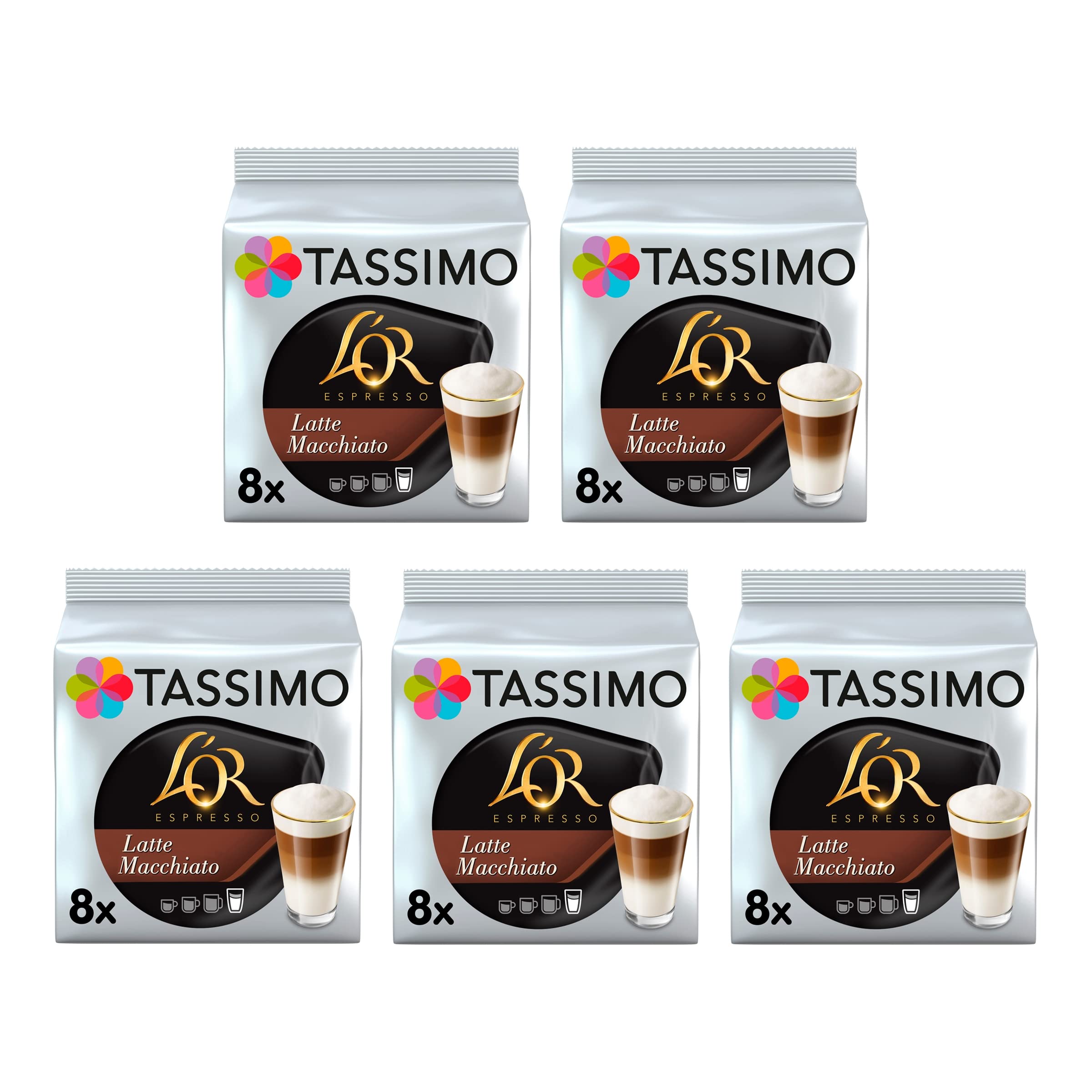 Tassimo L'OR Latte Macchiato Coffee Pods, 8 Count (Pack of 5) – 40 Drinks