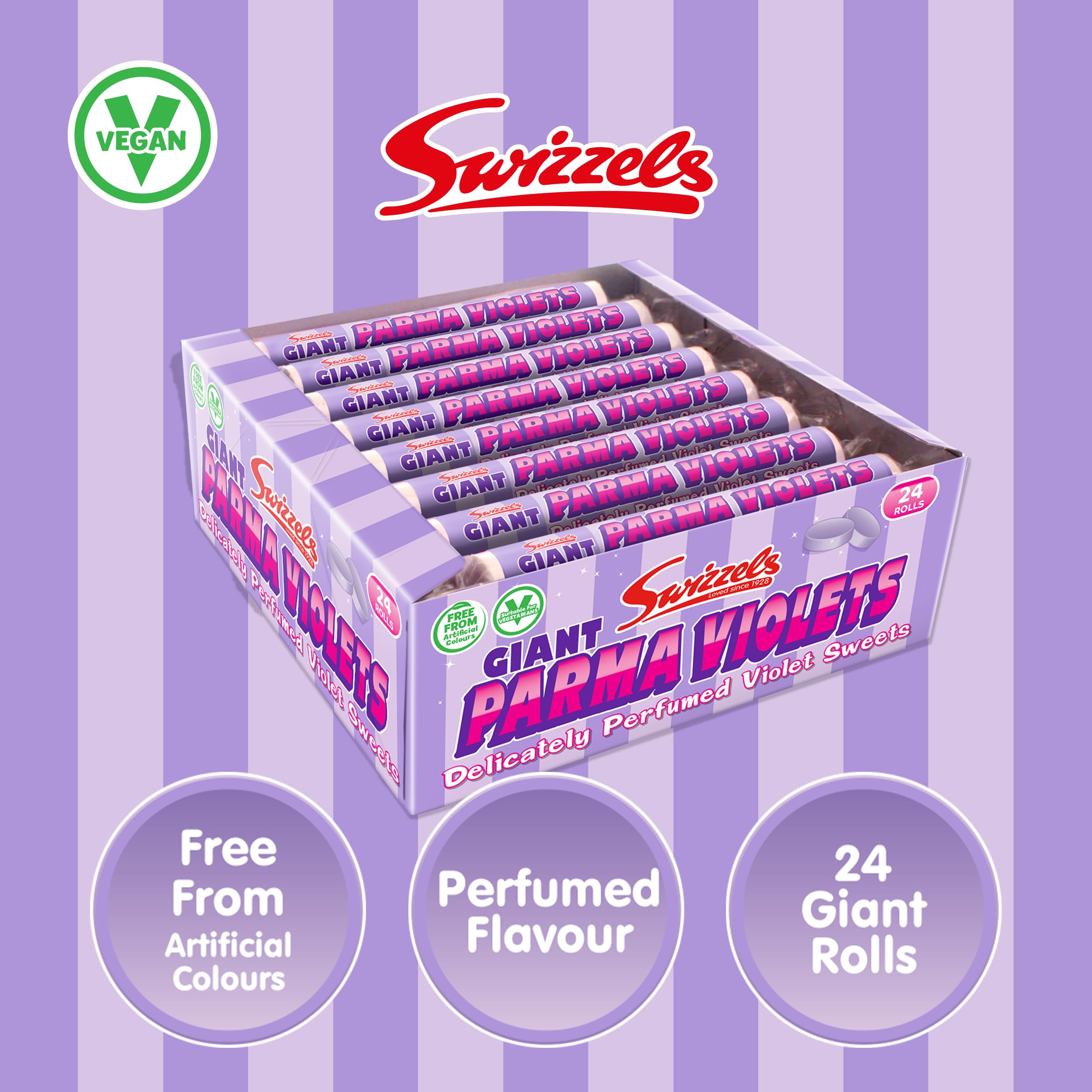 Swizzels Giant Parma Violets 24 Rolls (24 x 40 g) - Vegan-Friendly Retro Sweets Multipack 8