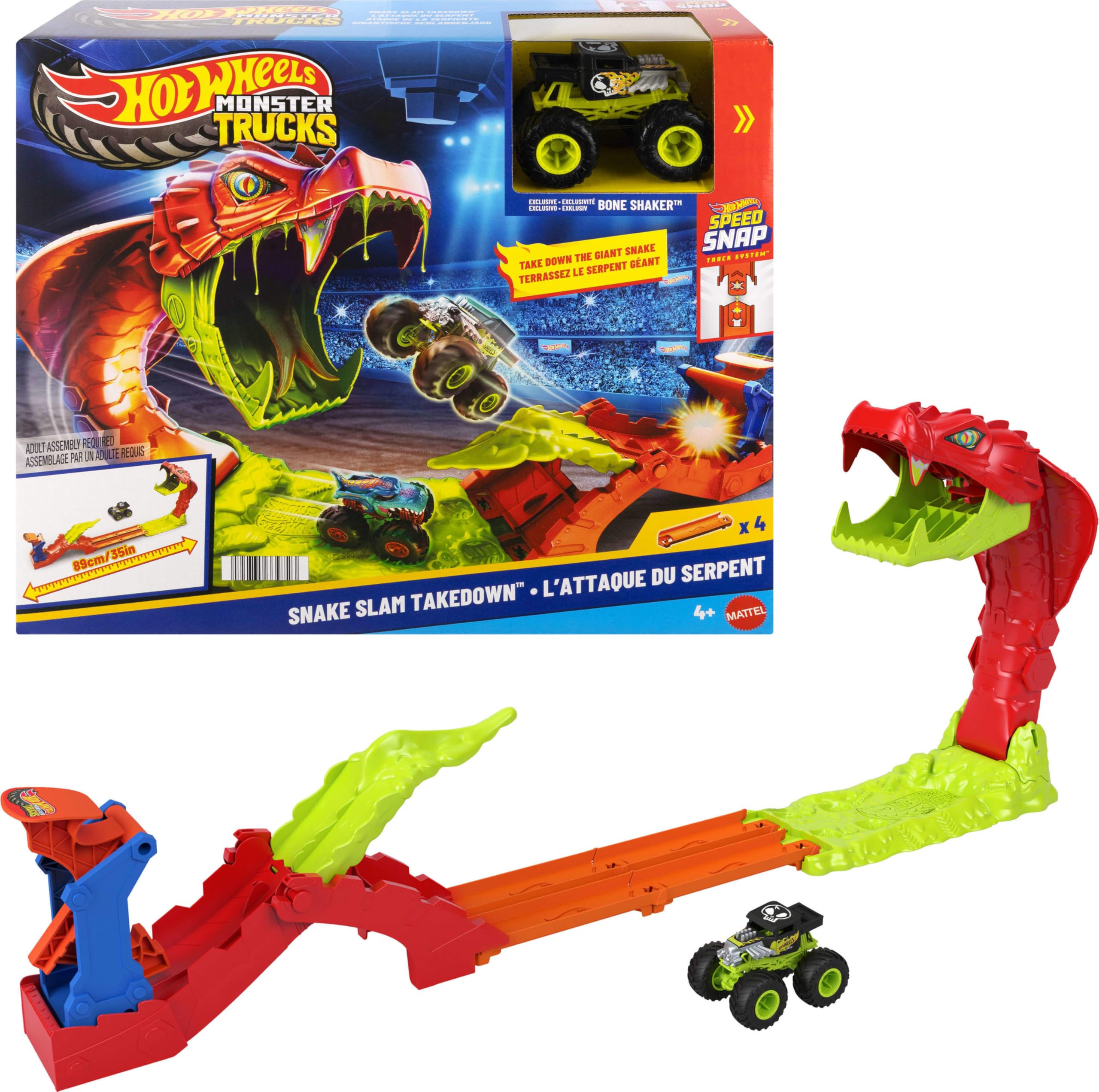 Hot Wheels Monster Trucks Snake Slam Takedown Track Set with Bone Shaker Truck | Ages 4Y+