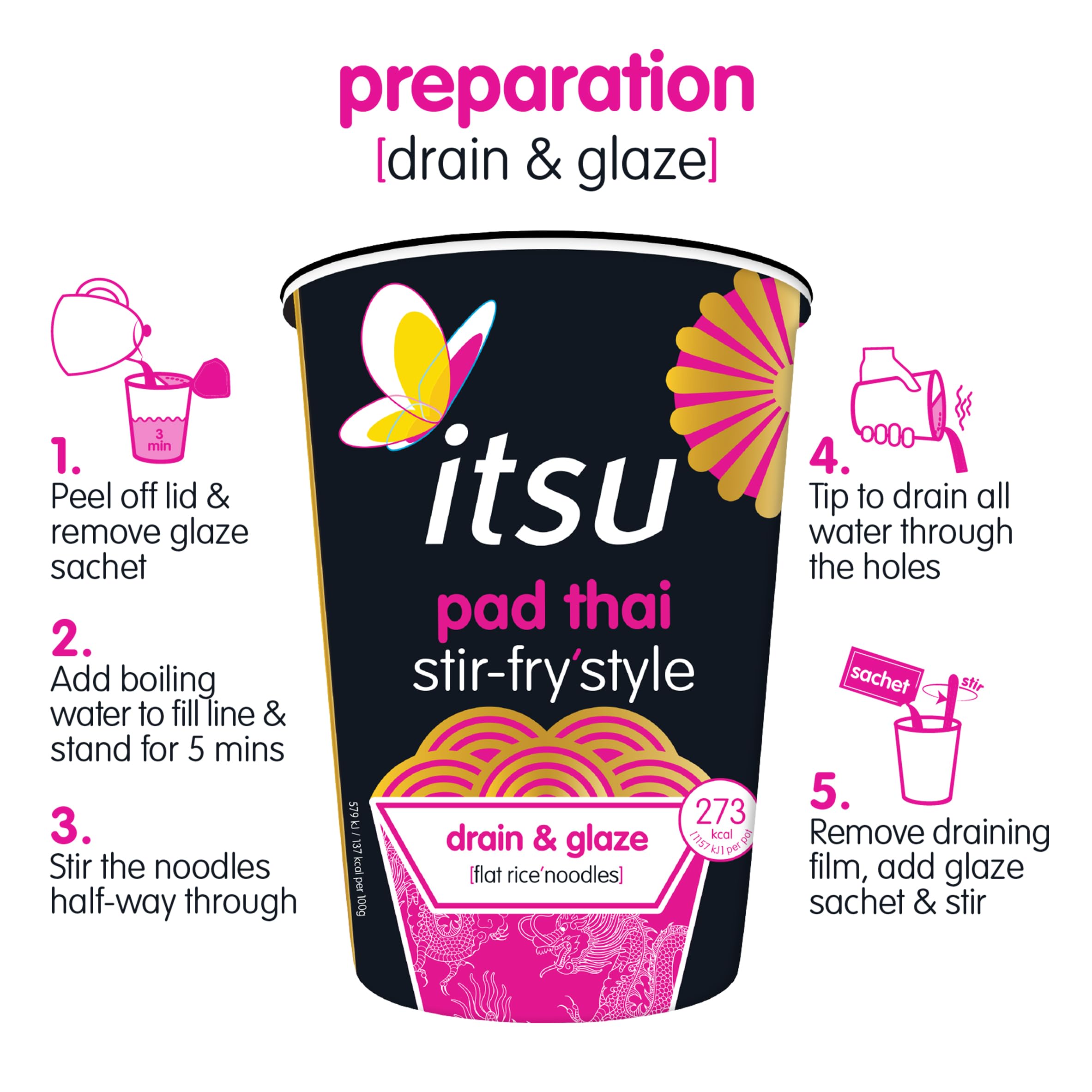 Itsu Pad Thai Stir Fry Style Noodles 83g | Instant Noodles Multipack Pots | Quick-to-Make Snack | Pack of 6 5