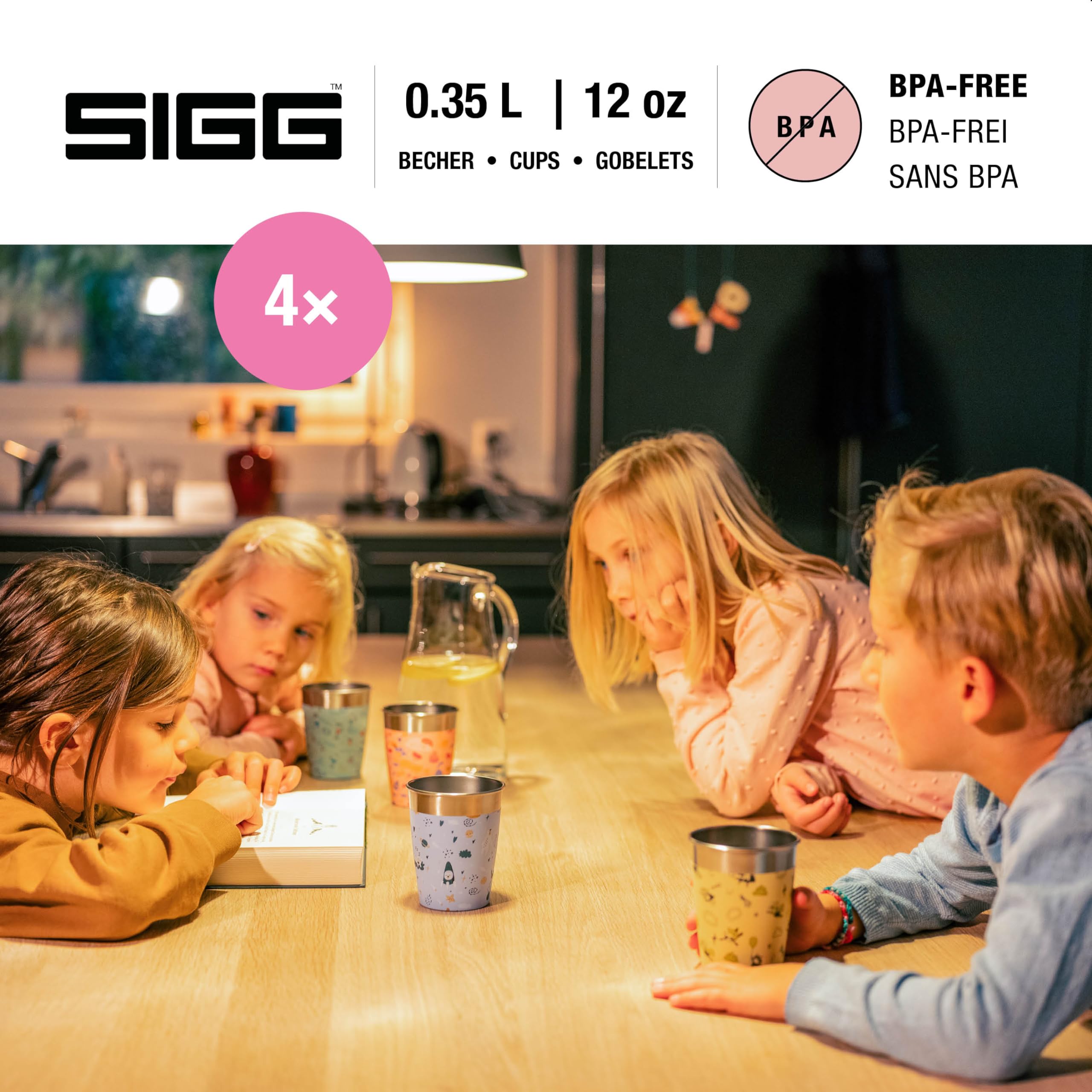 Sigg Kids Cup Set - 4x 0.35L Stainless Steel Drinking Cups, Daydream Design 8