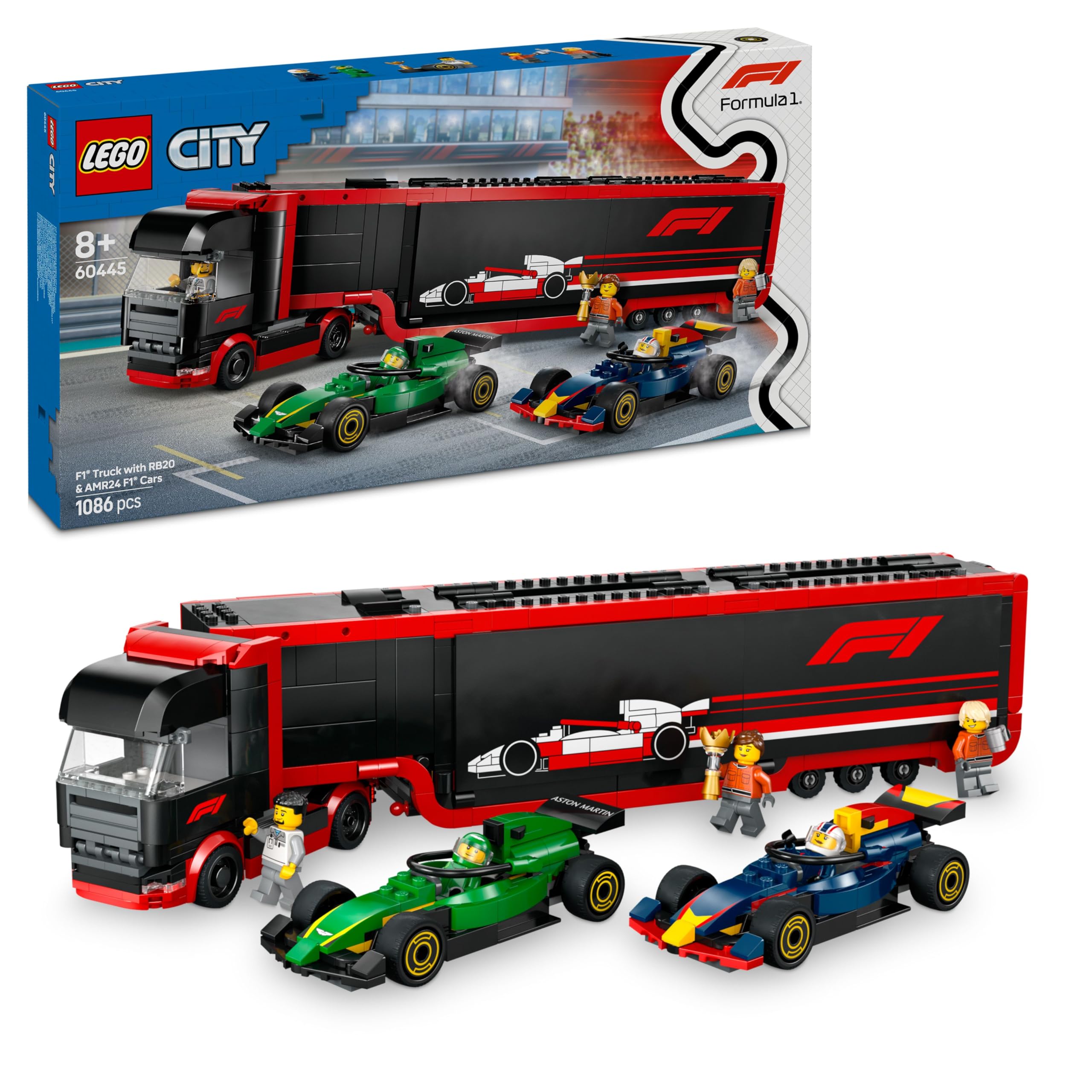 LEGO City F1 Truck with RB20 & AMR24 F1 Cars Building Set 60445 | Ages 8+