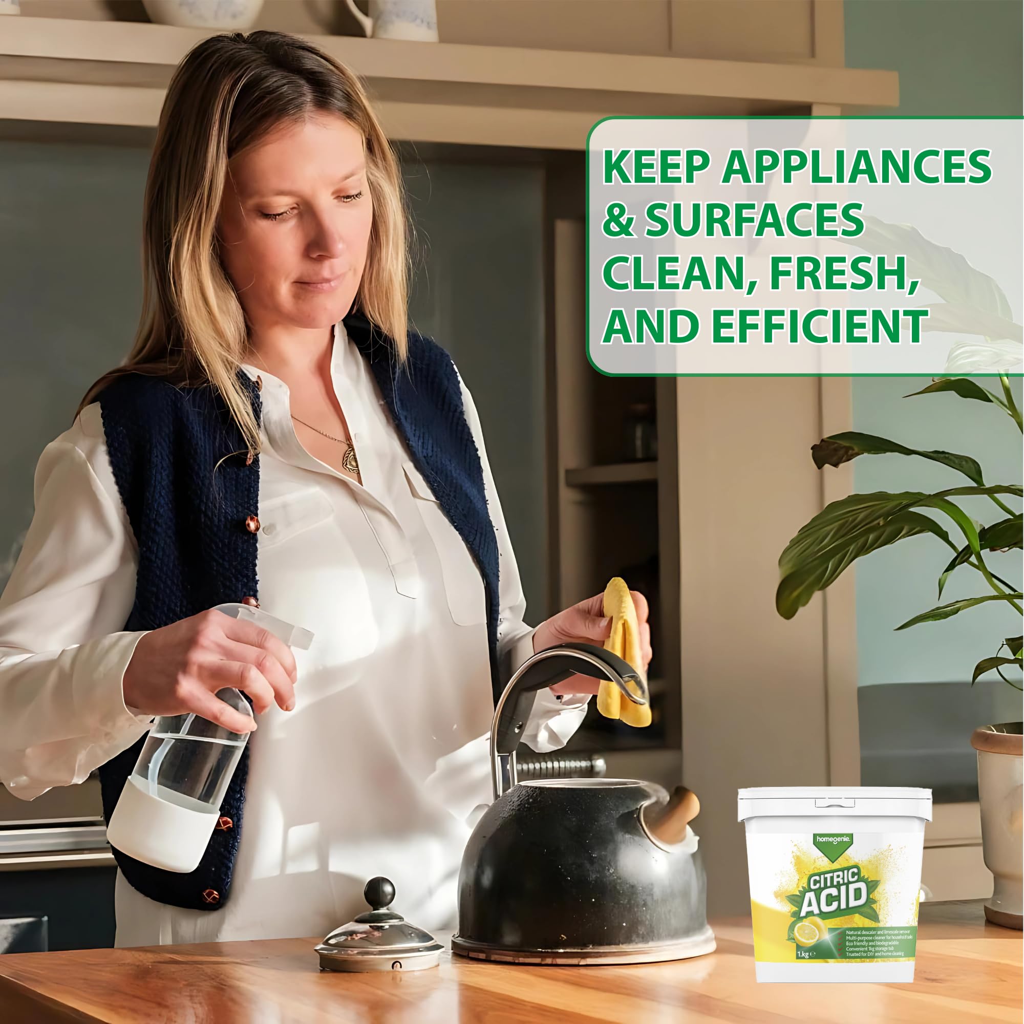 HomeGenie Citric Acid Powder 1kg - Multi-Purpose Cleaning & Descaling Powder