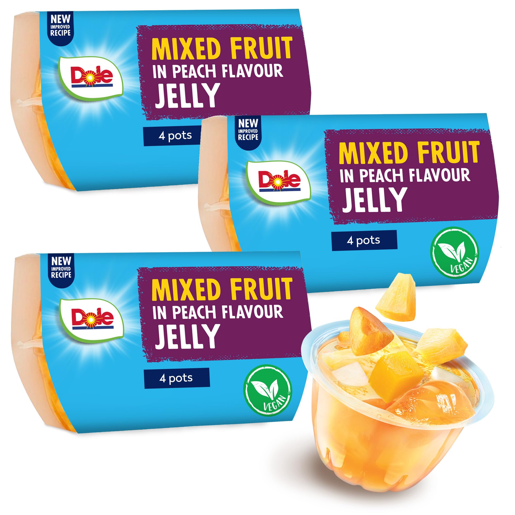 Dole Mixed Fruit in Peach Jelly - 12 x 123g Pots, 100% Natural Fruit Snack with No Added Sugar