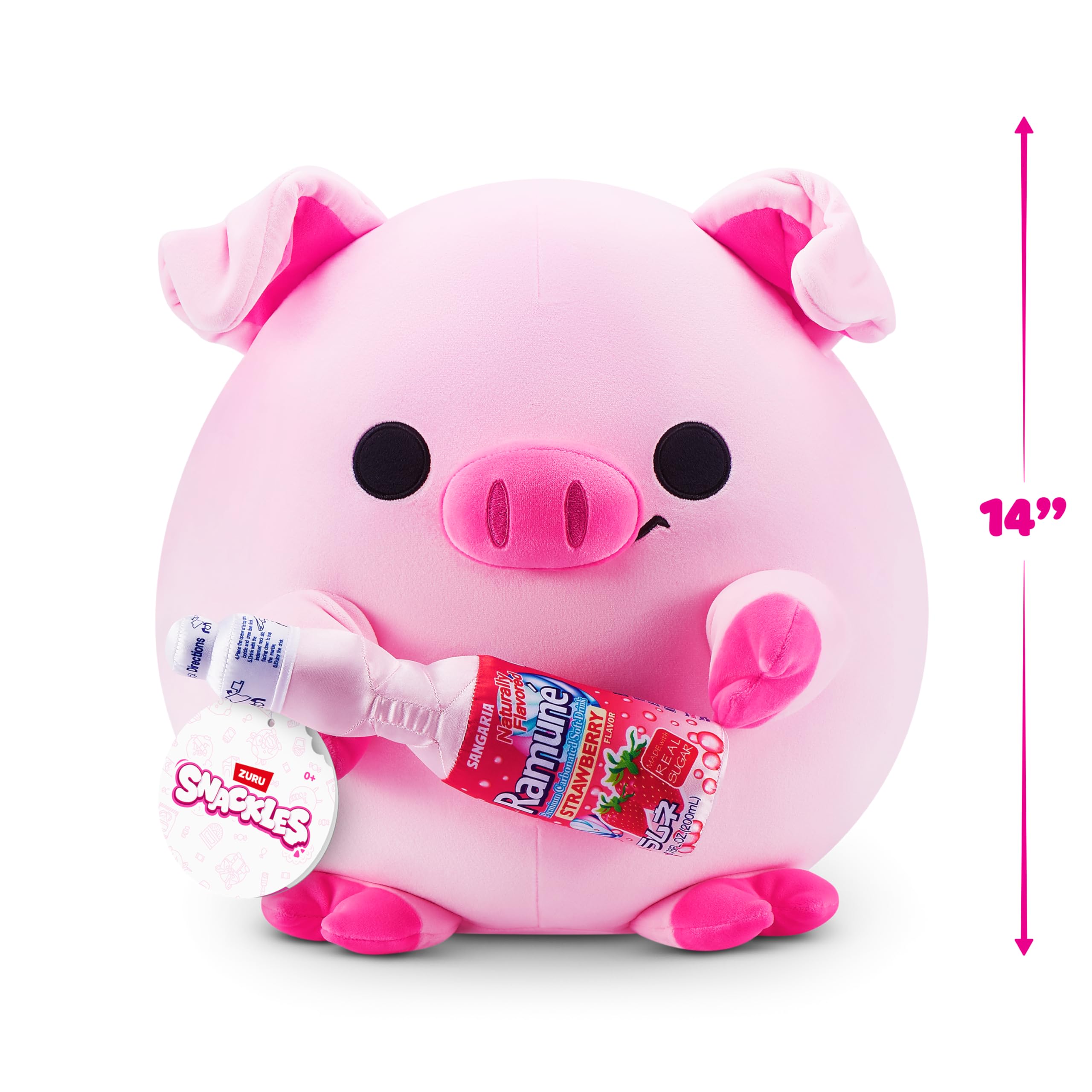 Snackles Piggy Anna Plush - 14-inch Super-Soft Collectible with Sangaria Strawberry Ramune Snack by ZURU 3