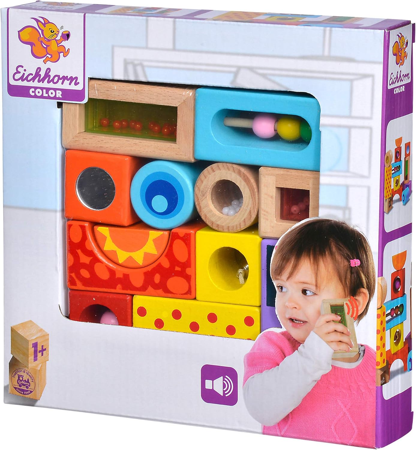 Eichhorn 100002240 Sound Building Blocks - Educational Wooden Toy for Toddlers 12 Months+ 3