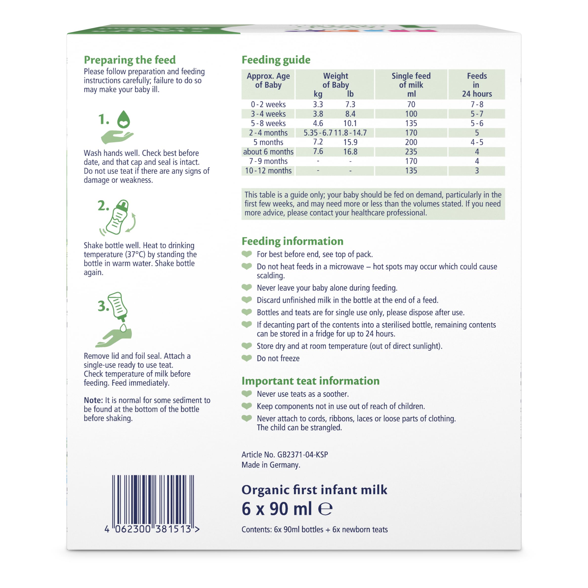 HiPP Organic 1 First Infant Baby Milk Ready to Feed Liquid Formula Starter Pack (6 × 90ml) 3