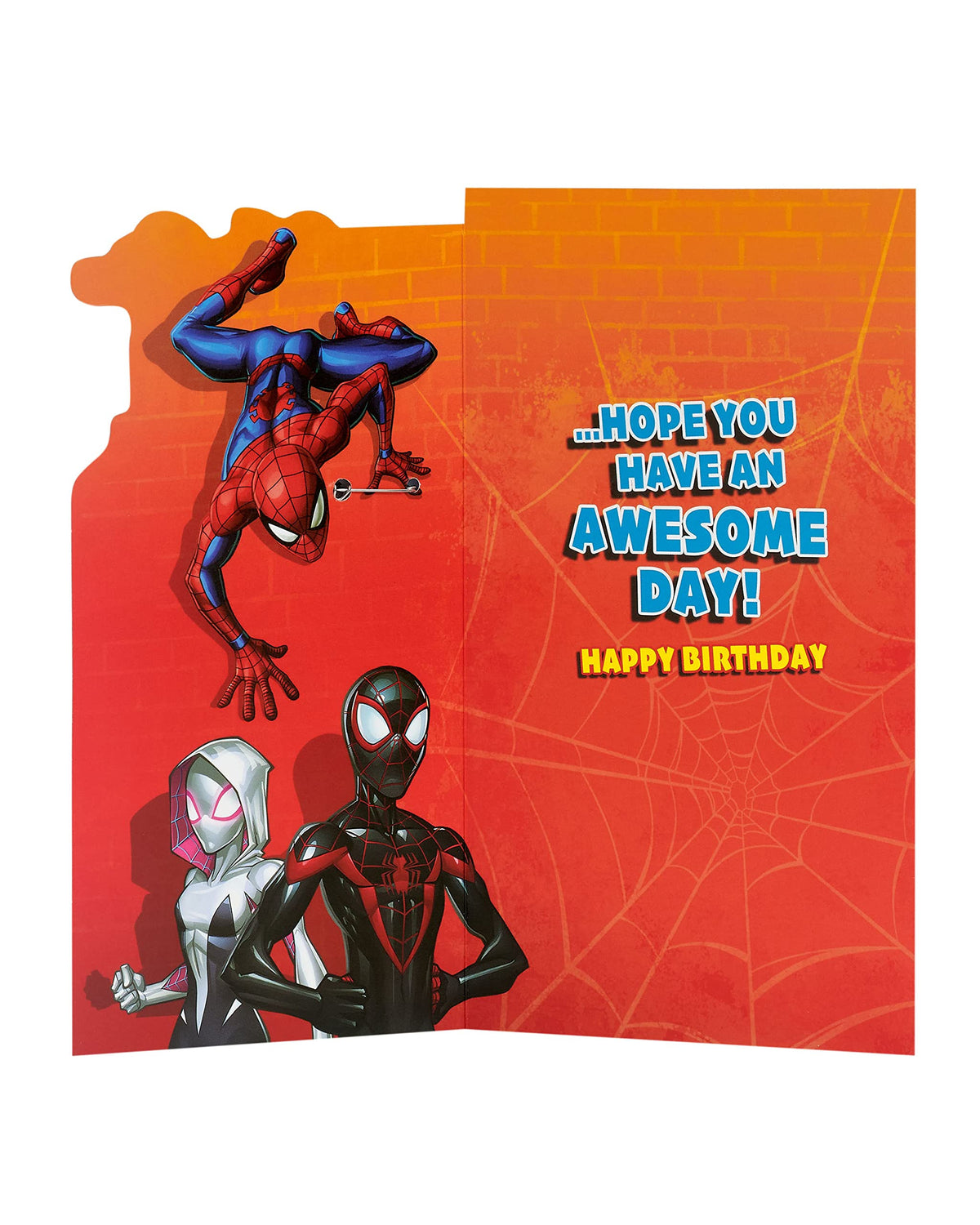 UK Greetings Spider-Man Birthday Card for Grandson - Specially Shaped Design with Wearable Badge | 127 x 235 mm