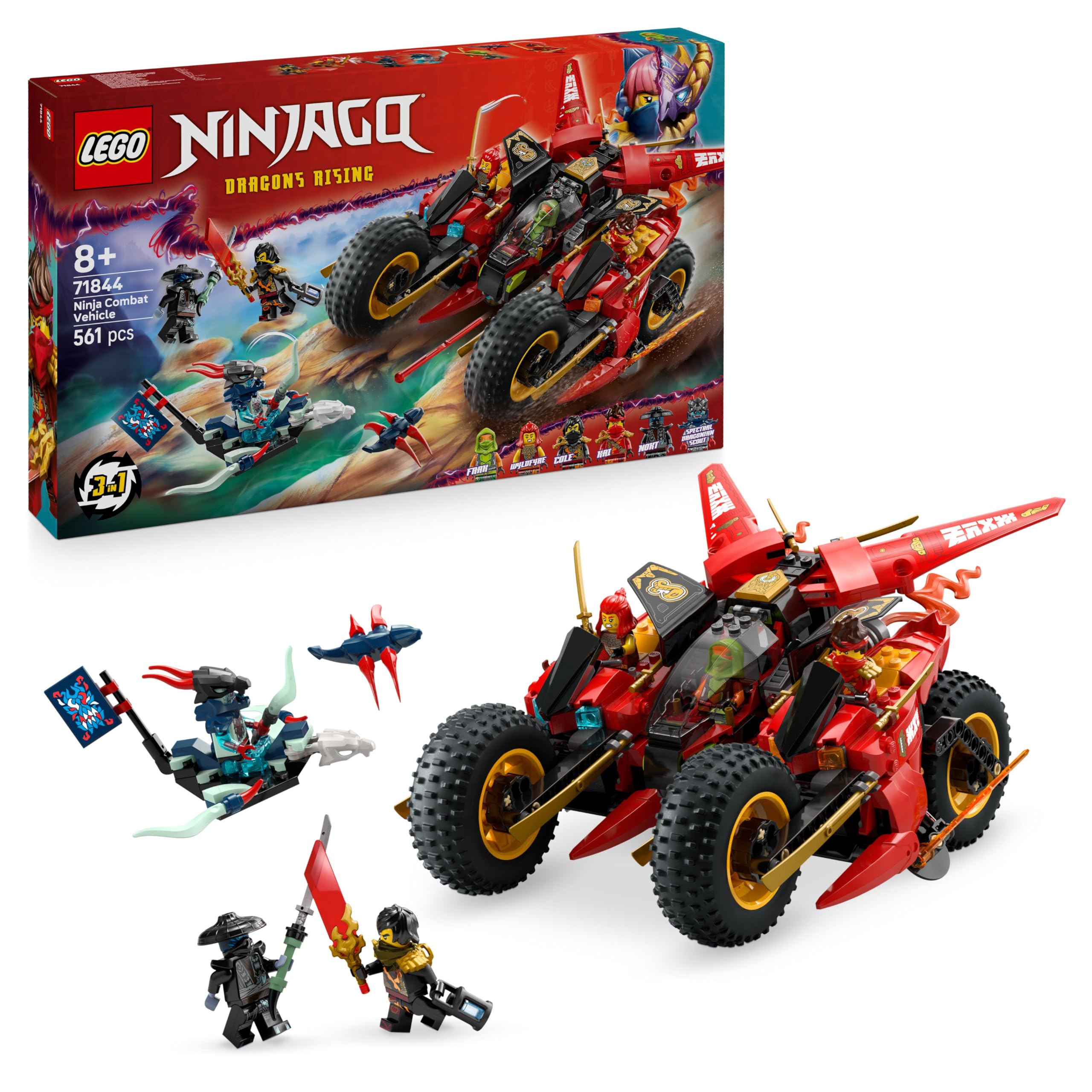 LEGO NINJAGO Ninja Combat Vehicle Set 71844 - 3-in-1 Transforms, 6 Minifigures, Ages 8+