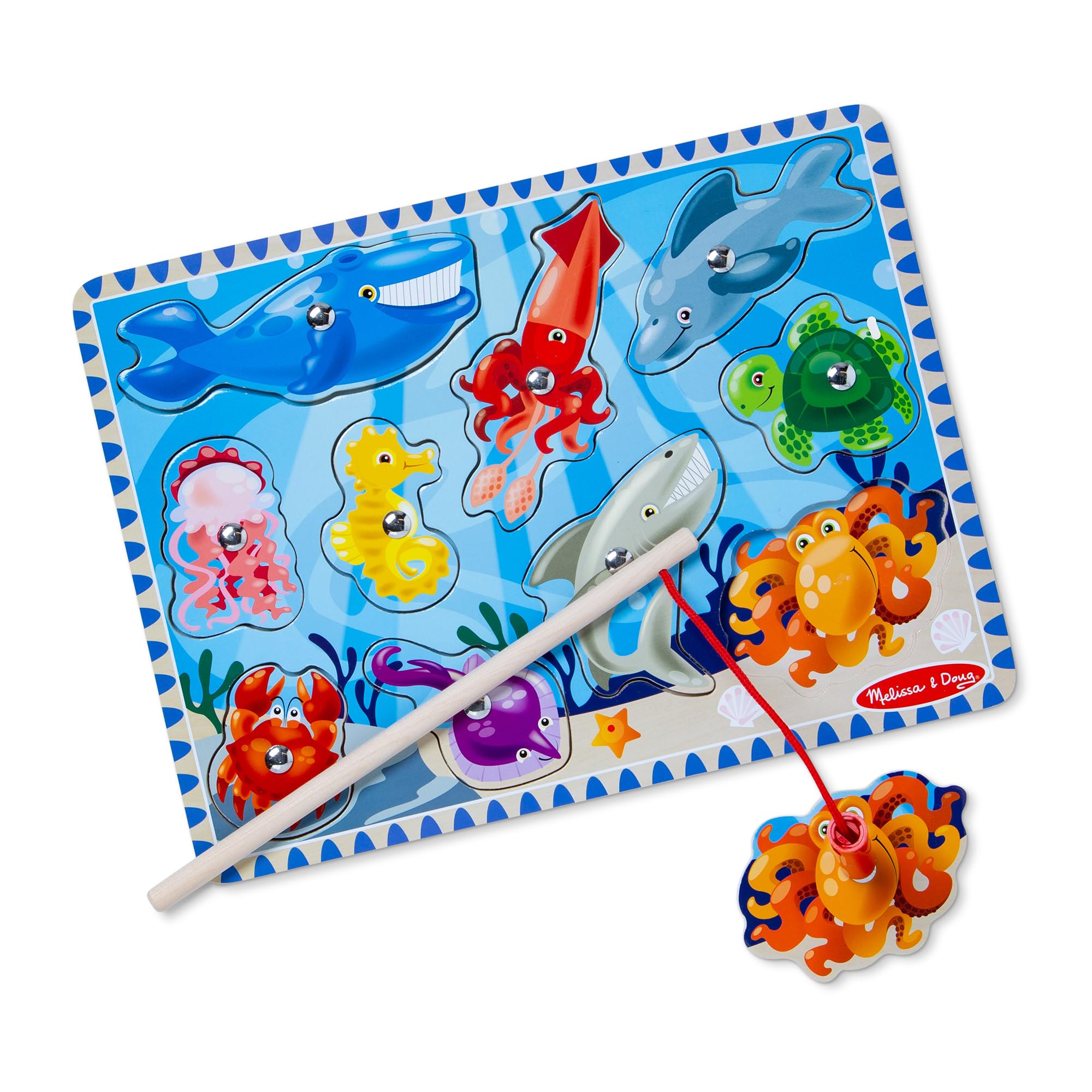 Melissa & Doug Magnetic Wooden Fishing Game - Underwater Puzzle Playset for Kids 3-8 9