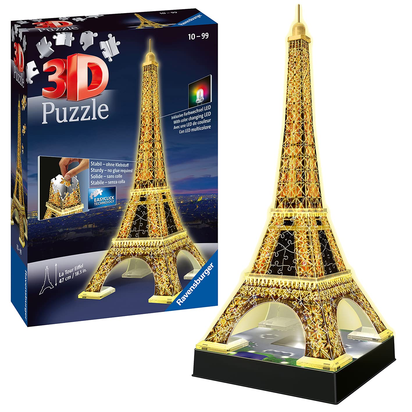 Ravensburger Eiffel Tower 3D Puzzle - Night Edition with LED Lighting, 216 Pieces 1