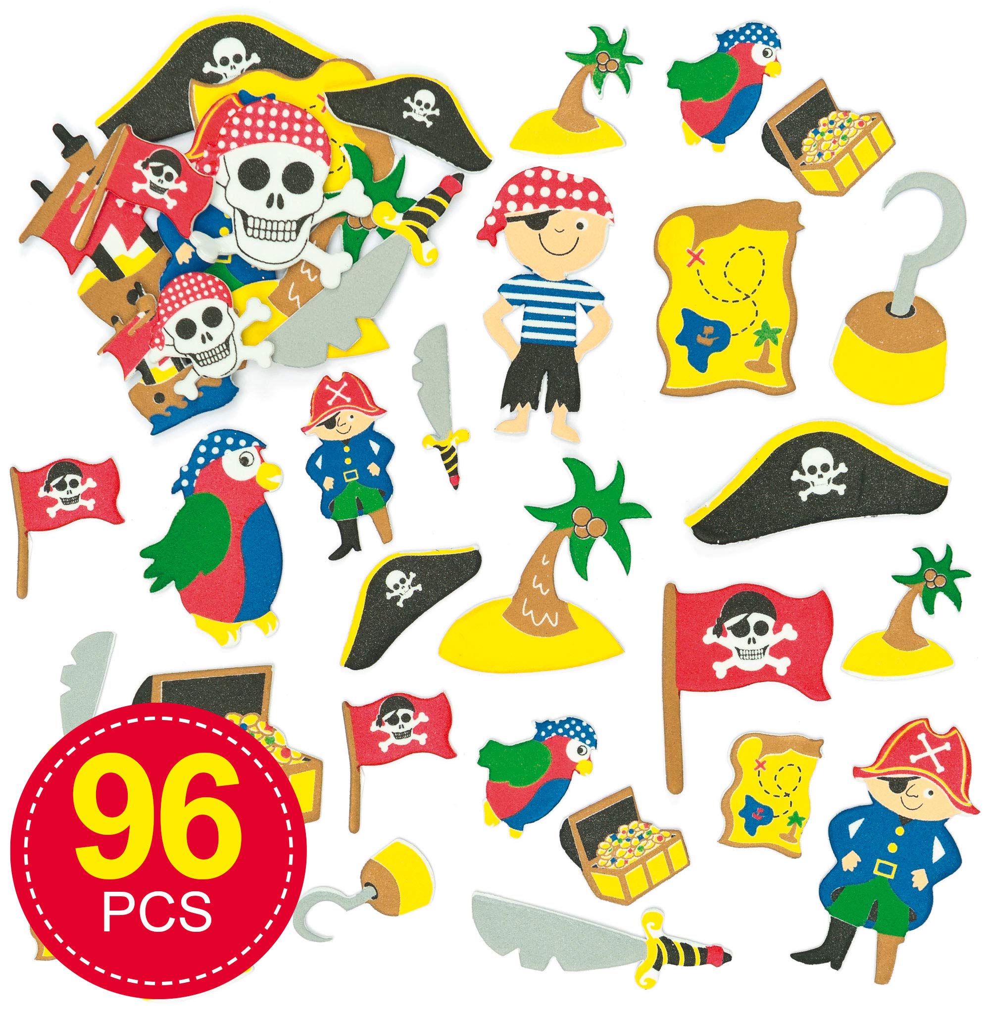 Baker Ross Pirate Foam Stickers (Pack of 96) for Kids Crafts & Decorations | Self Adhesive Vinyl