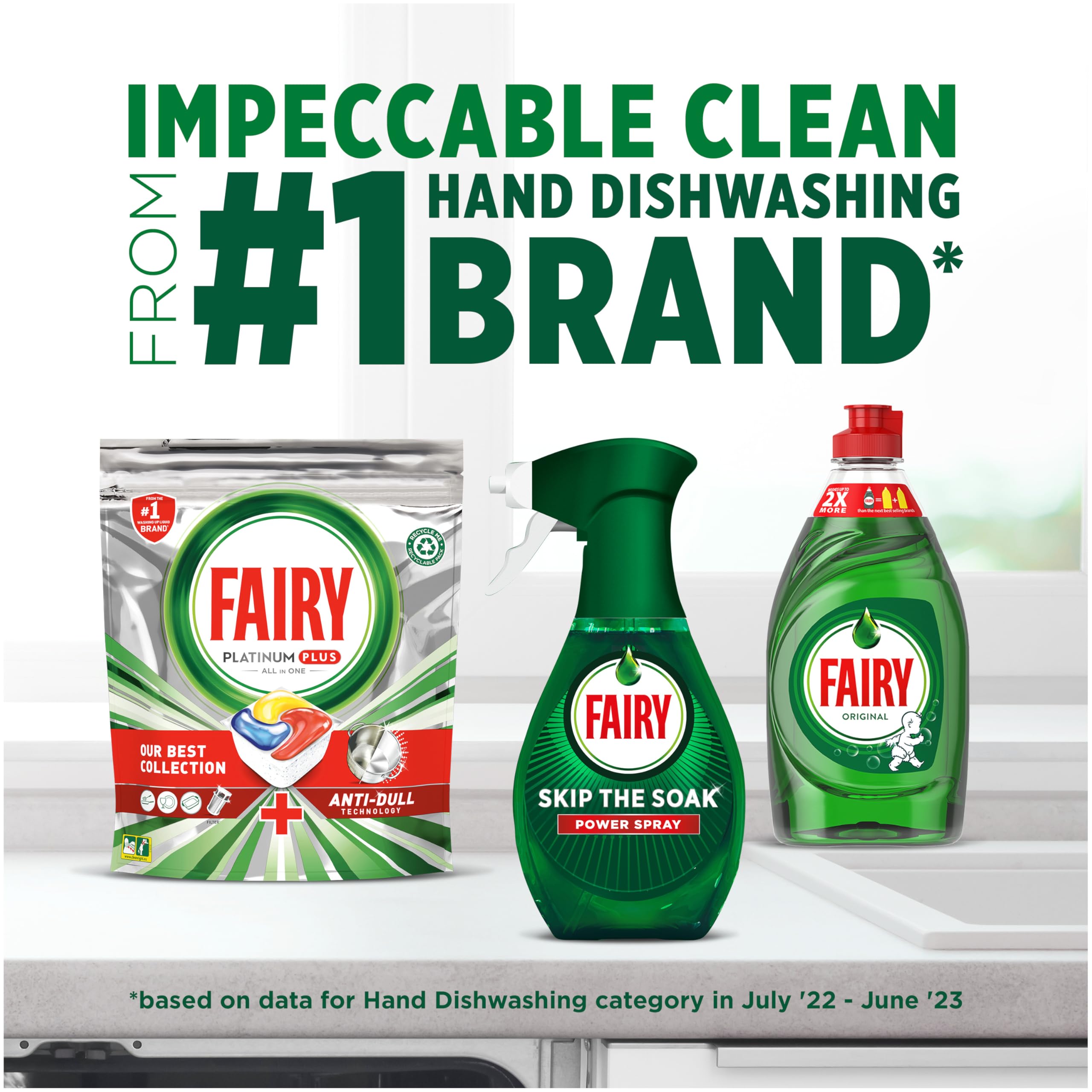 Fairy Skip the Soak Dish Spray Kit, Lemon, 1.3L (650ml Spray + 650ml Refill)