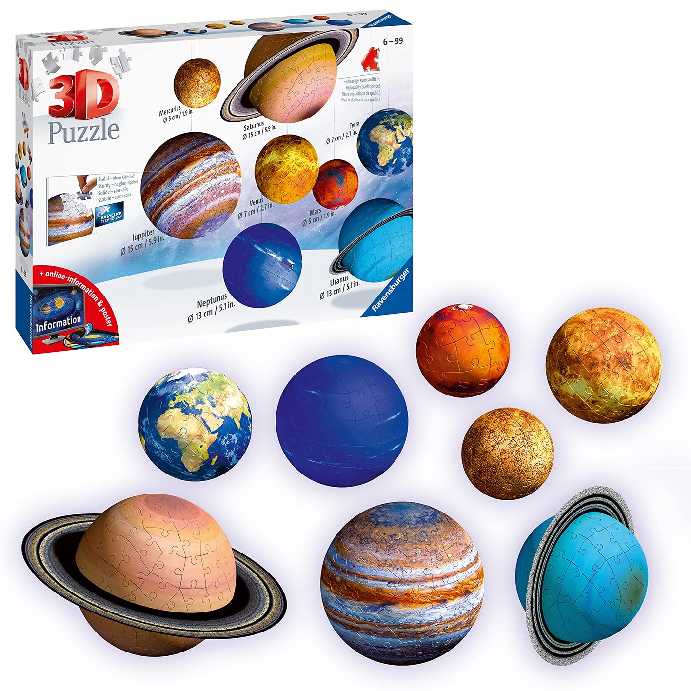 Ravensburger Planetary Solar System 3D Puzzle Set - 522pc Educational Toy for Ages 7+