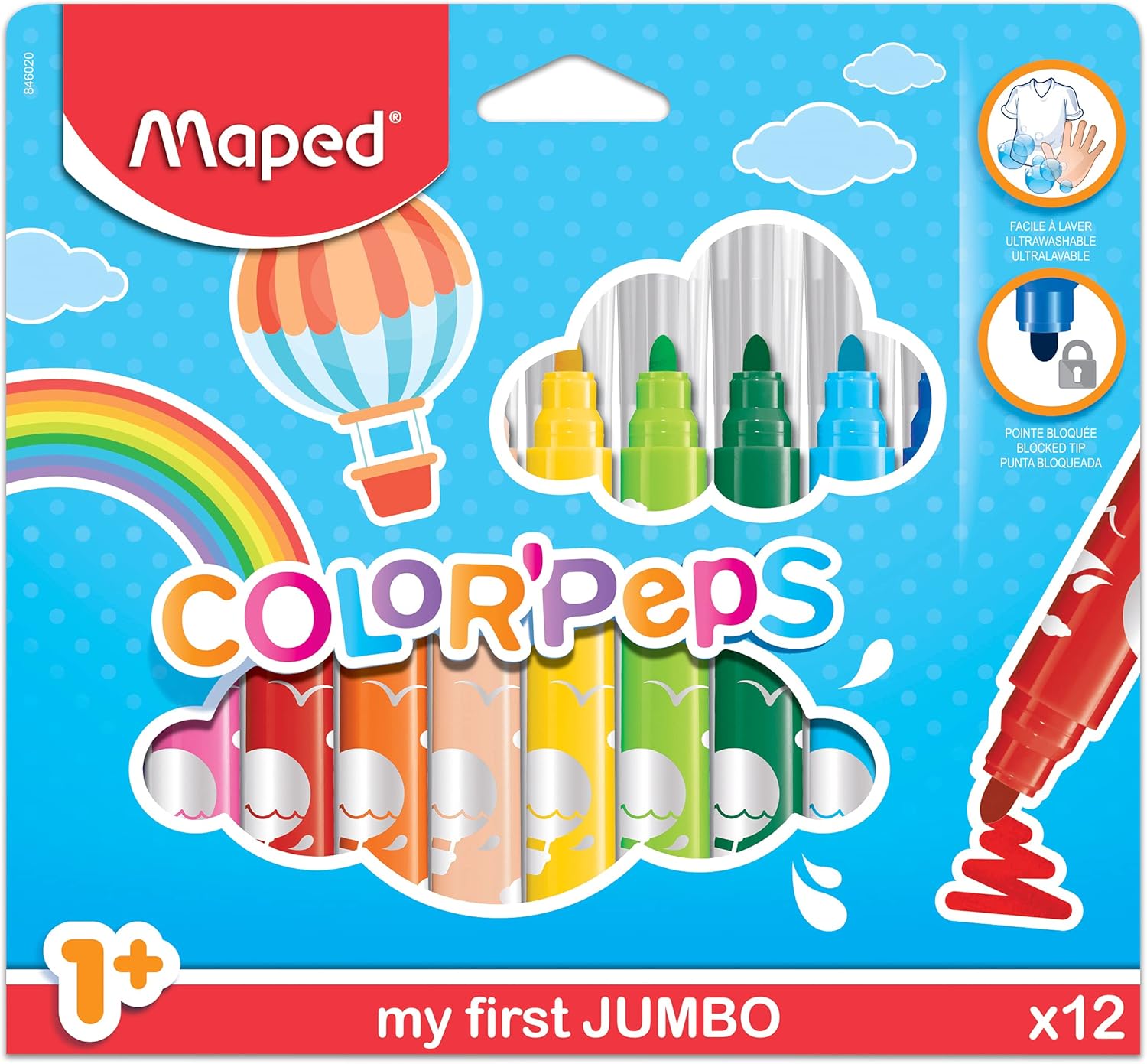 Maped Color'Peps My First Jumbo Colouring Pens - 12 Washable Felt Tips for Toddlers (1+ Years)