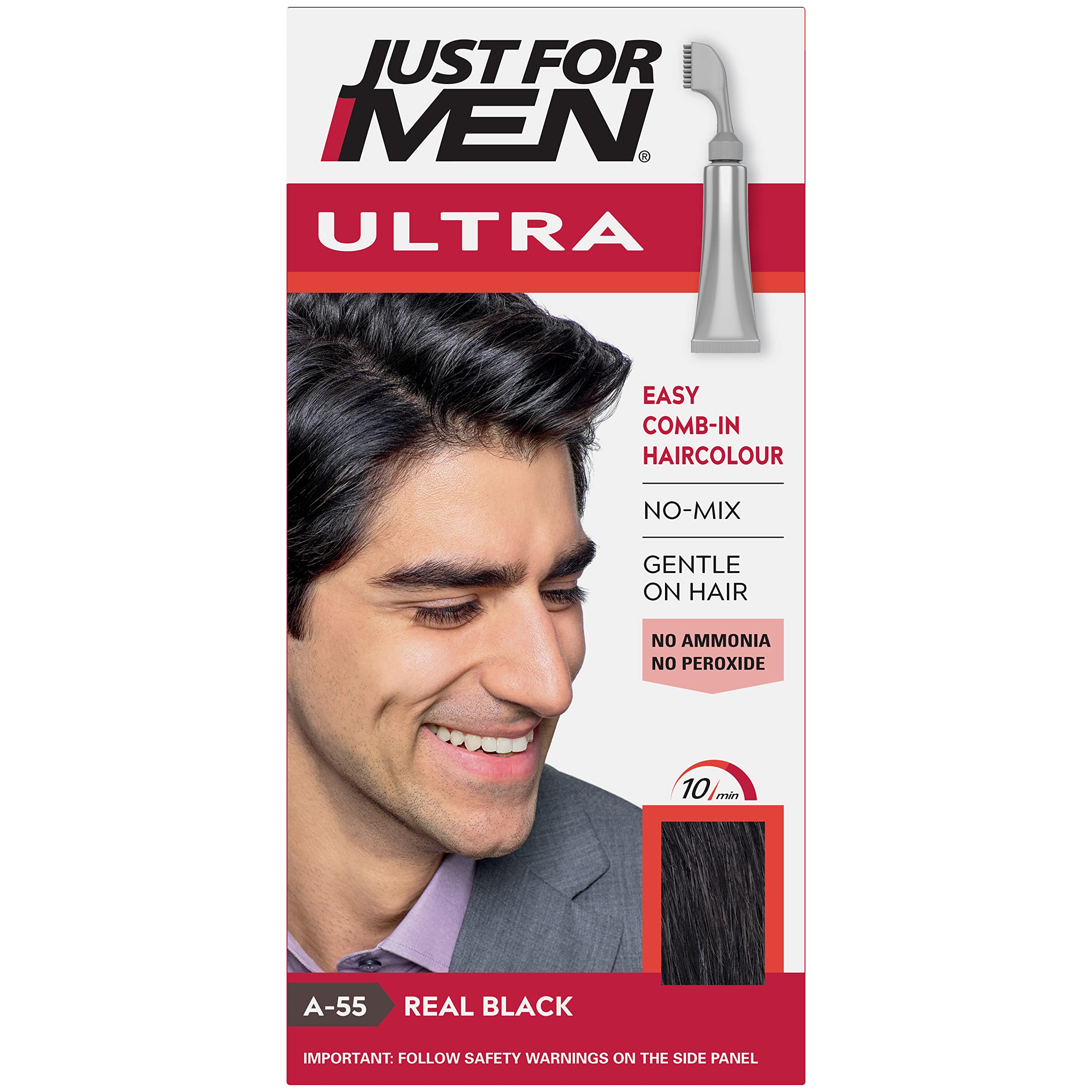 Just For Men Ultra Real Black Hair Colour Dye – Comb-In Applicator, Ammonia & Peroxide Free (A55)