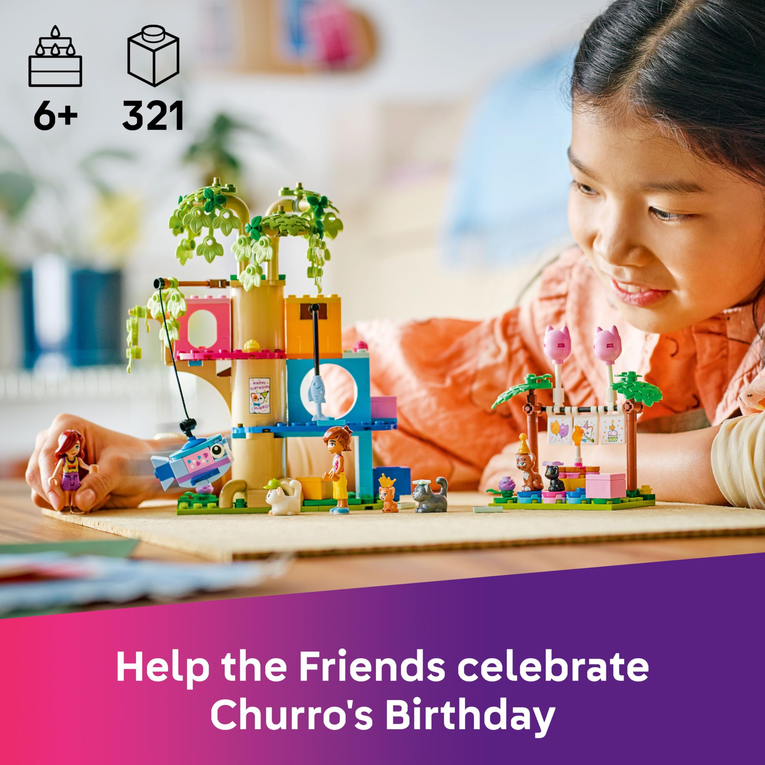 LEGO Friends Katzengeburtstagsparty &amp; Baumhausspielzeug – 2 Minipuppen, 5 Katzenfiguren, 321 Teile 3