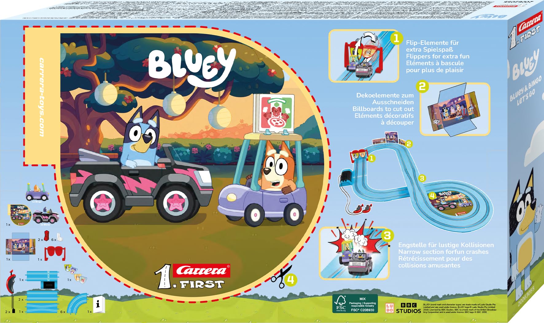 Carrera FIRST Bluey Let's Go Slot Racing Track - Battery Operated Playset for Toddlers 3+ 5