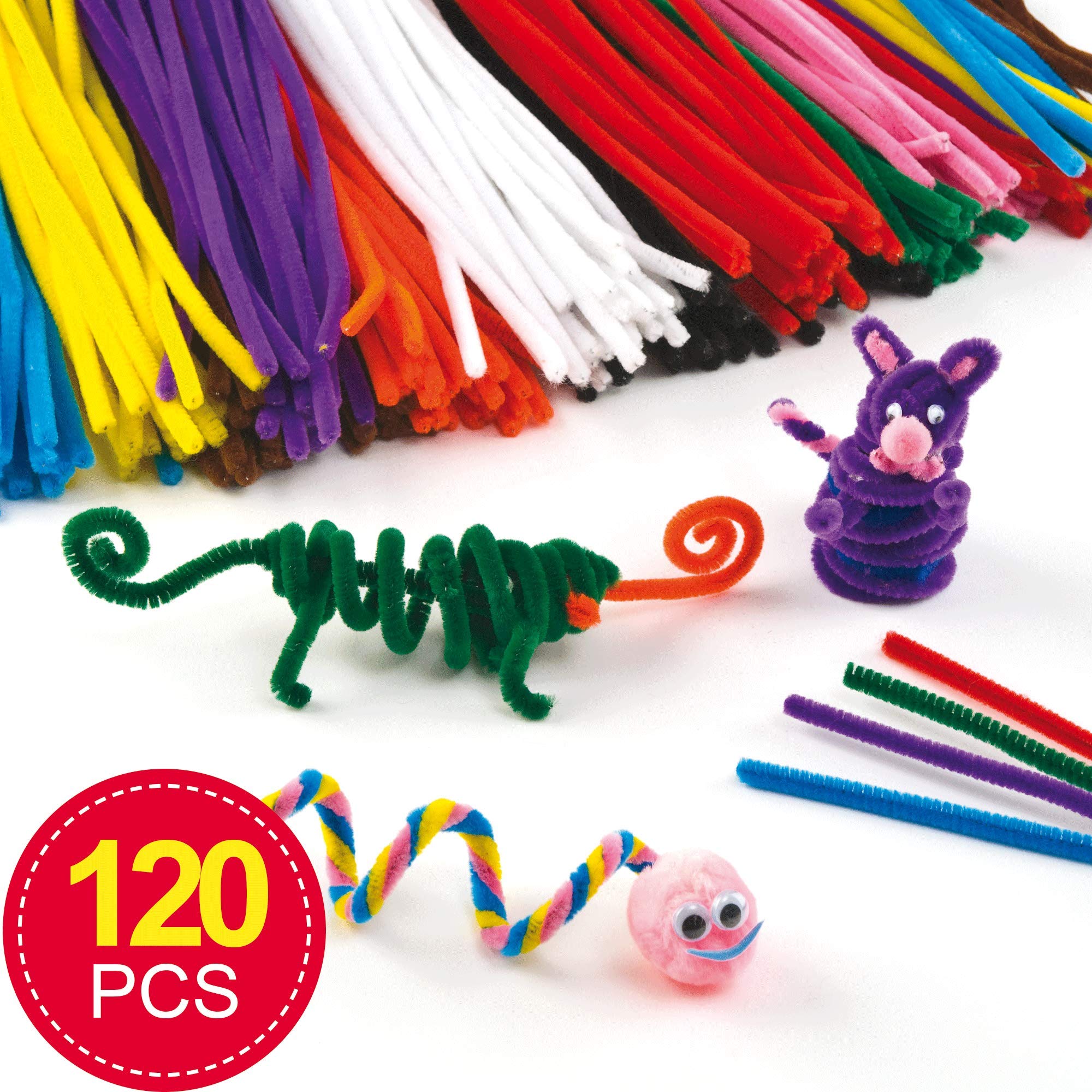 Baker Ross Fluffy Soft Pipe Cleaners - Value Pack of 120 Metallic Craft Stems | 30cm Long