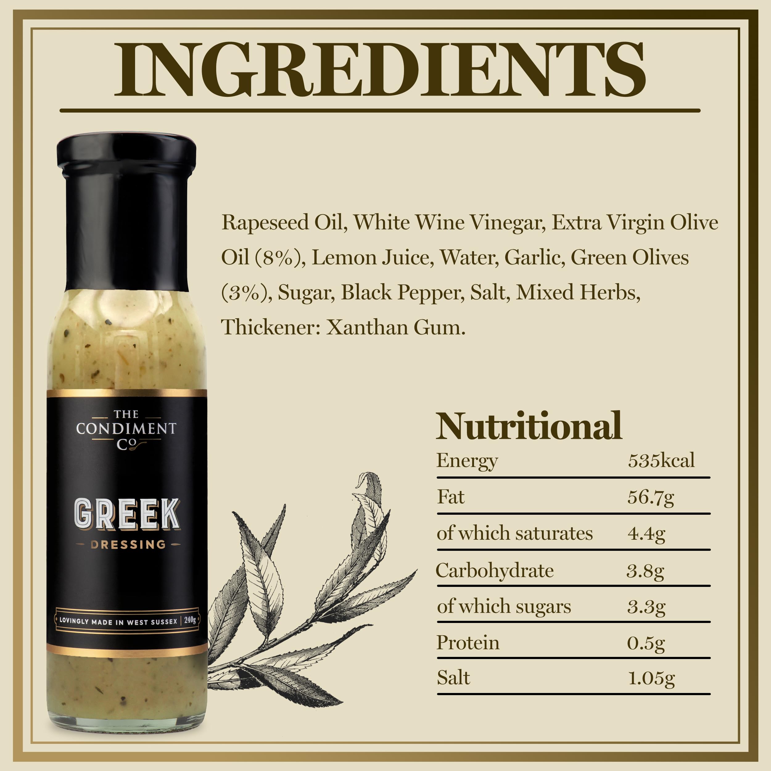 The Real Condiment Company Greek Dressing 240g - Olive Oil & Citrus Herb Vinaigrette