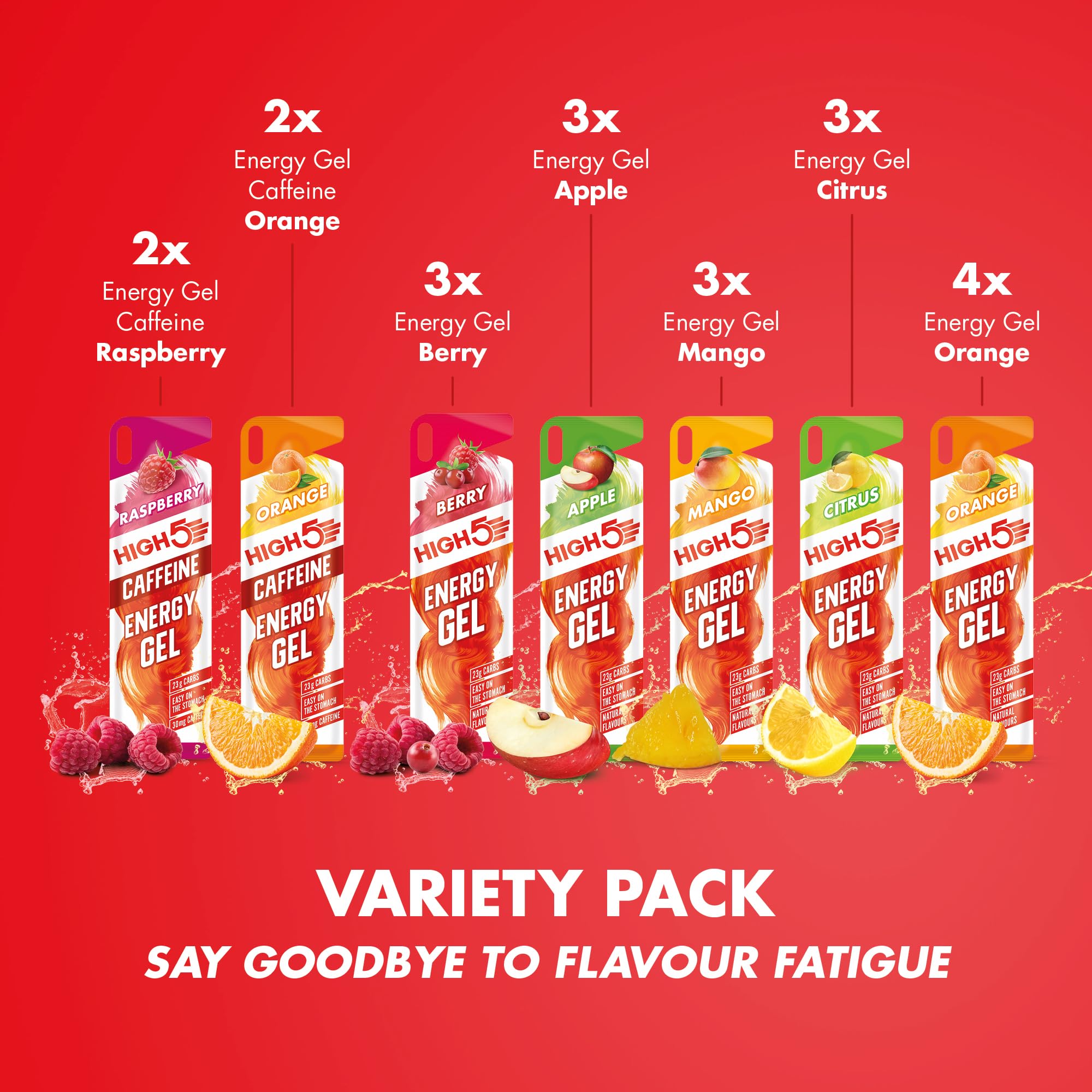 HIGH5 Energy Gel Pack - 20 x 40g Sachets for Running, Cycling, Endurance Sports - Natural Fruit Juice, Caffeine-Free (Assorted Flavours)