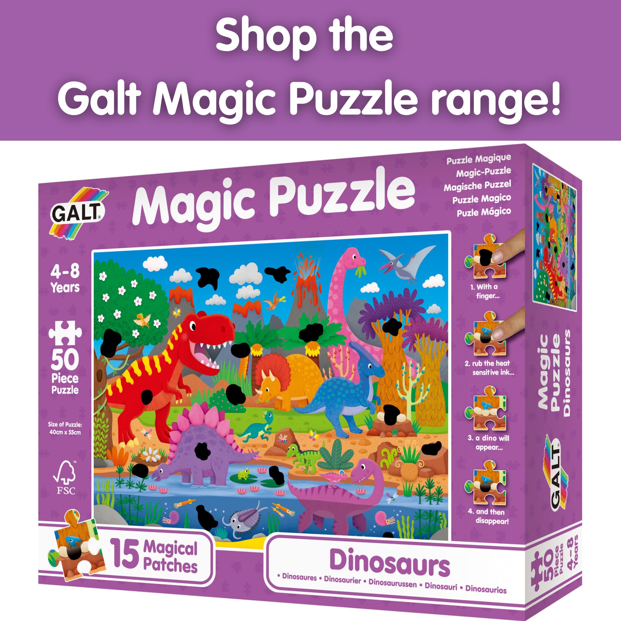 Galt Magic Puzzle Dinosaurs - 50 Piece Rub & Reveal Jigsaw Puzzle for Kids Ages 4-8 3