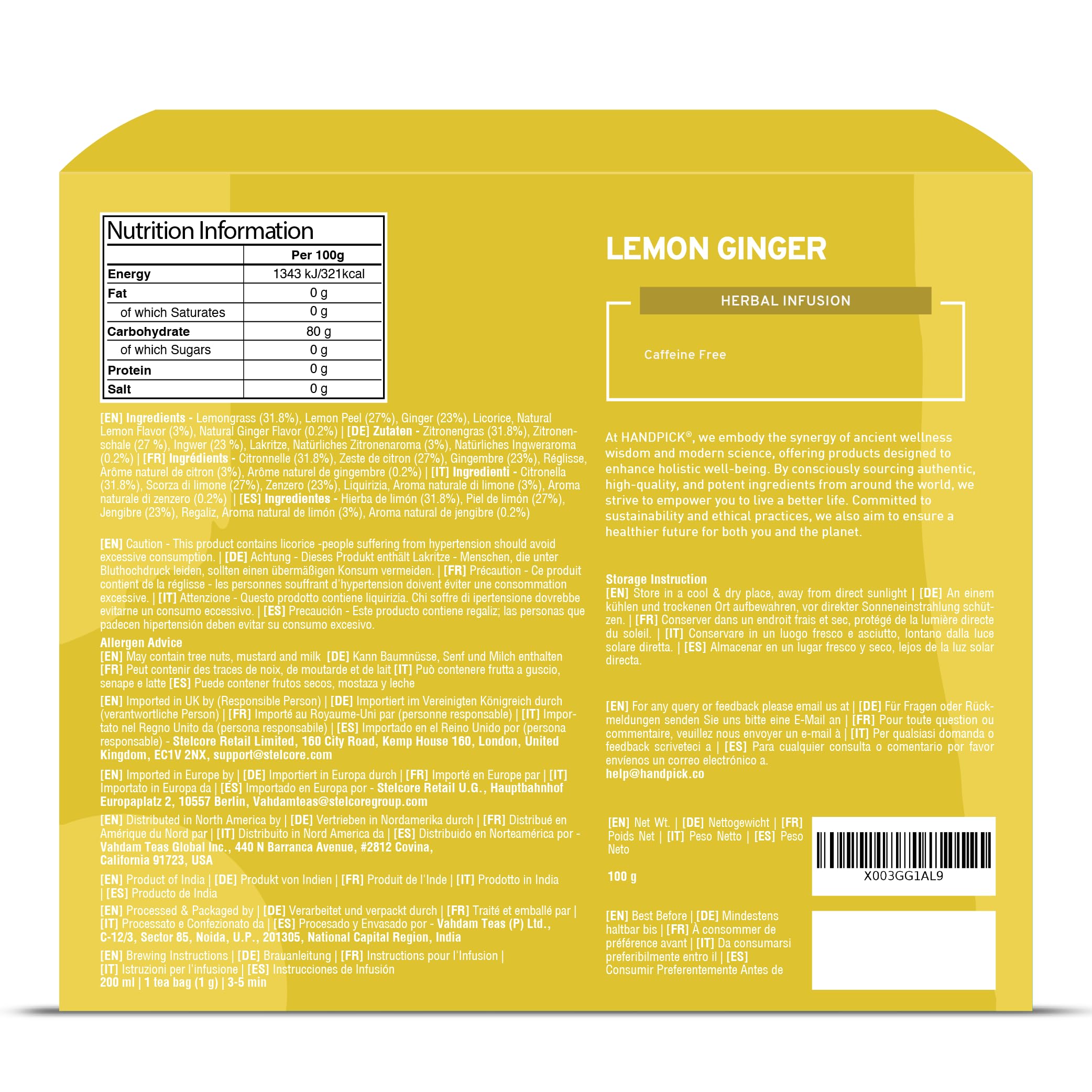 HANDPICK Lemon Ginger Tea Bags (100 Count) | Herbal Tea with Lemon, Ginger, Lemongrass & Licorice | Eco-Conscious Round Tea Bags for Hot or Cold Brew 8