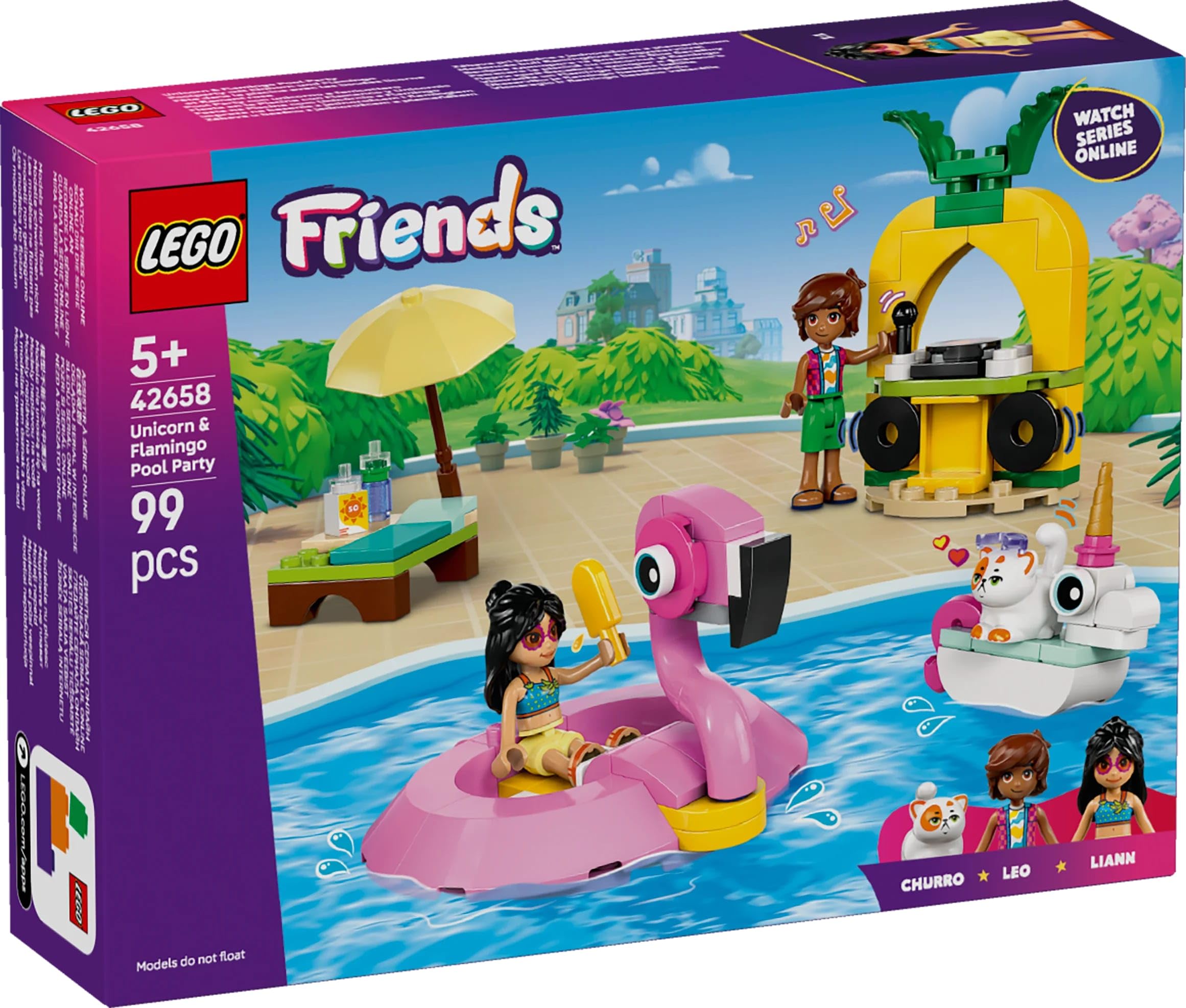 LEGO Friends Unicorn & Flamingo Pool Party Toy - 2 Mini Dolls, Buildable Floaties, 99-Piece Set for Kids 5+ 4