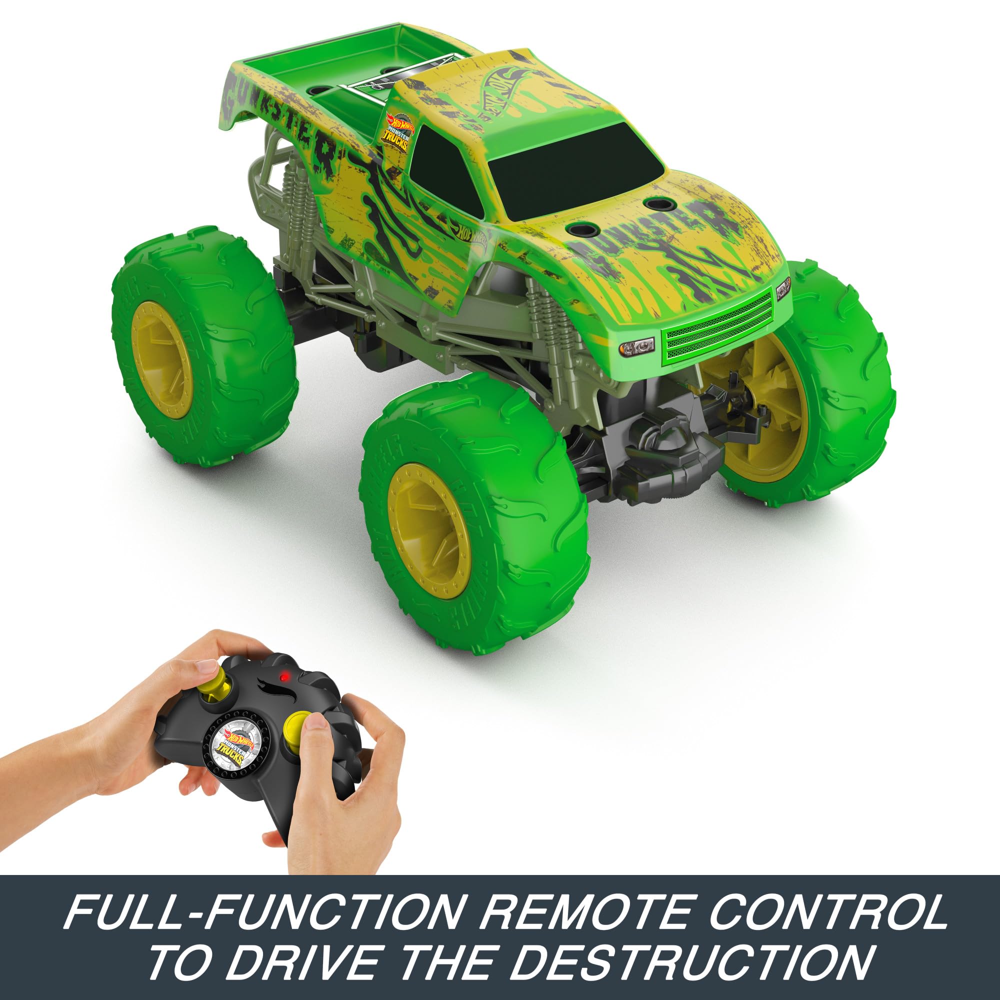 Hot Wheels Monster Trucks Gunkster RC Truck - Glow in the Dark, 1:15 Scale, Wheelie Stunt Vehicle 5