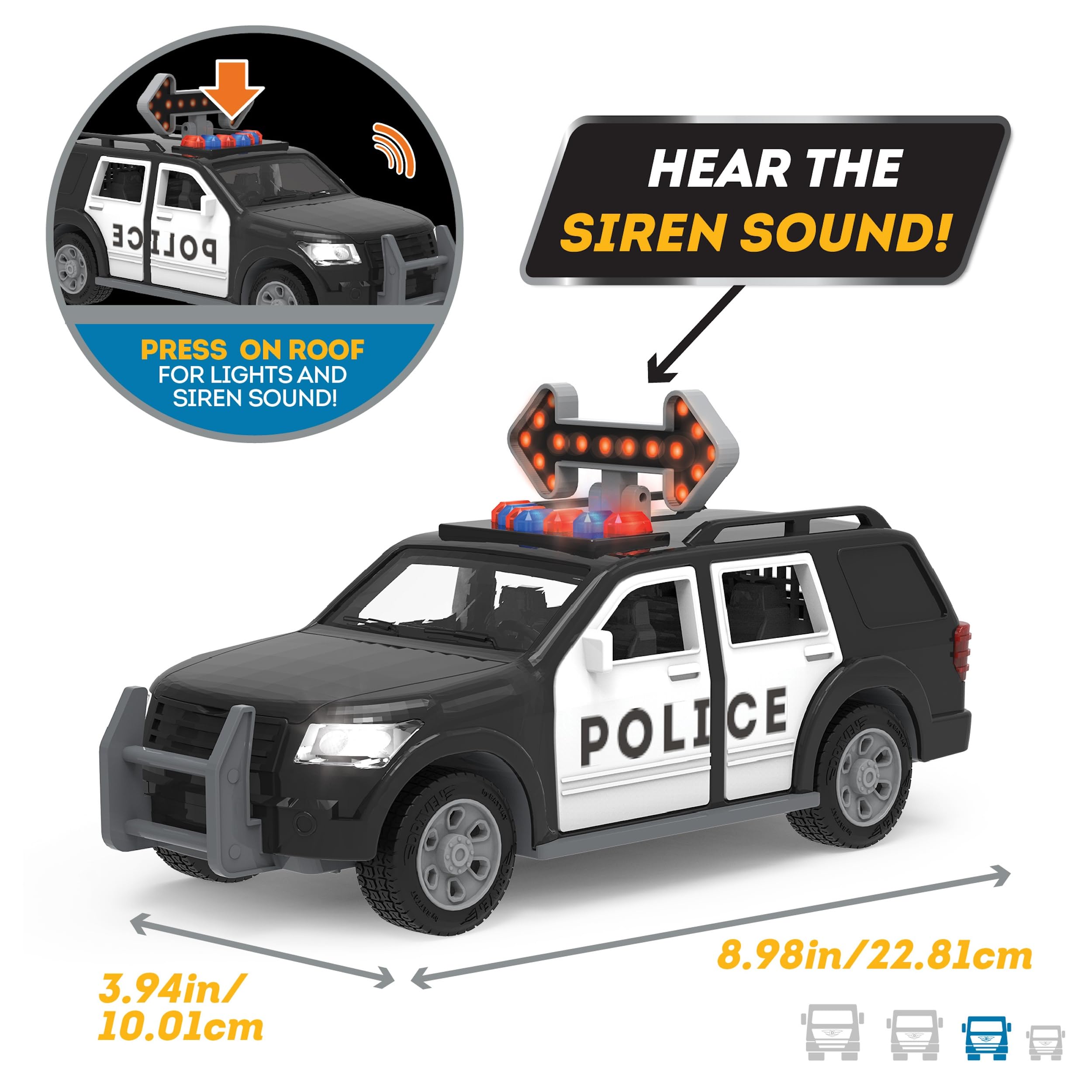 DRIVEN by Battat Micro Police SUV - Toy Car with Lights, Sound & Moving Parts 3
